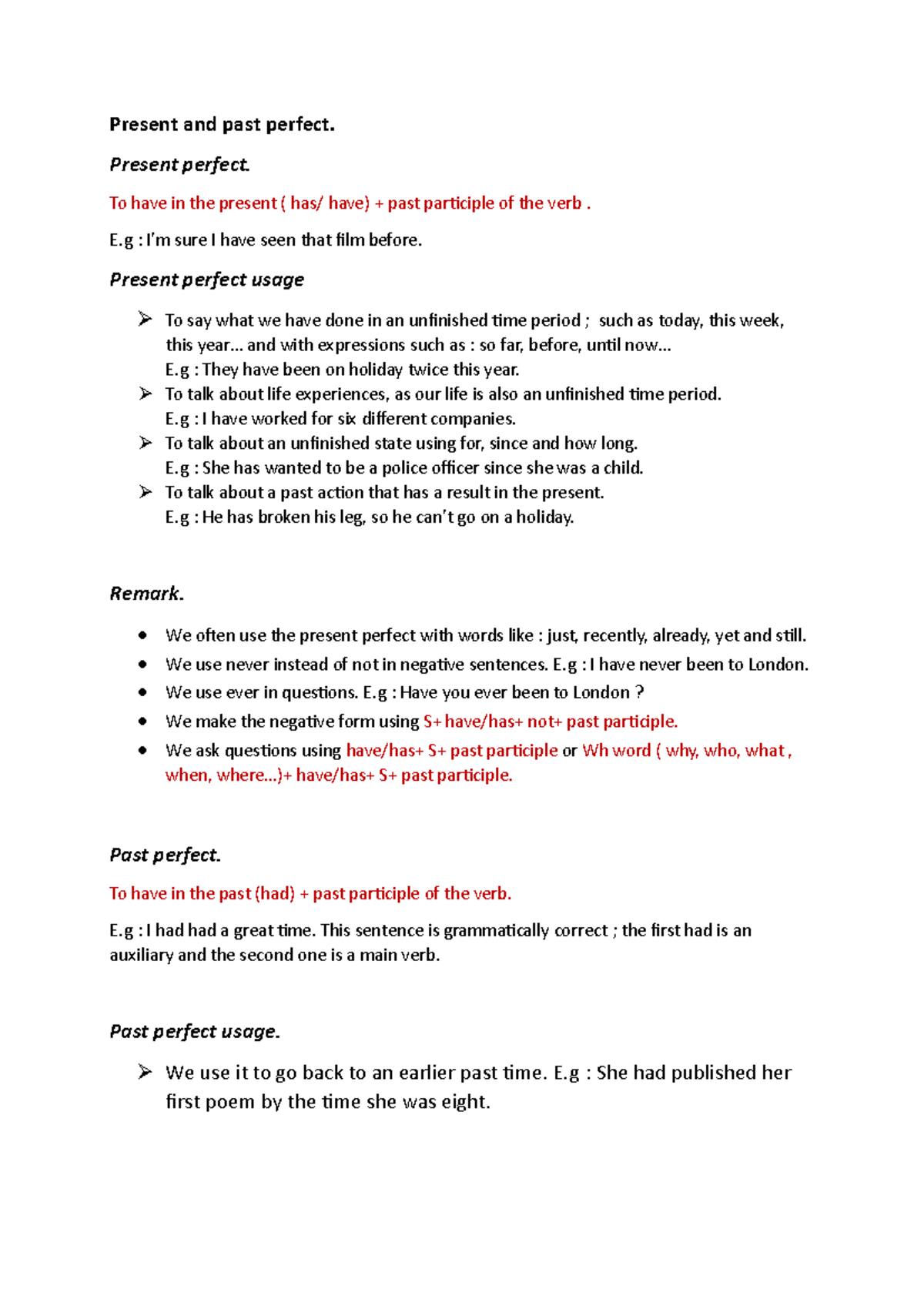 Present and past perfect pdf - Present perfect. To have in the present ...