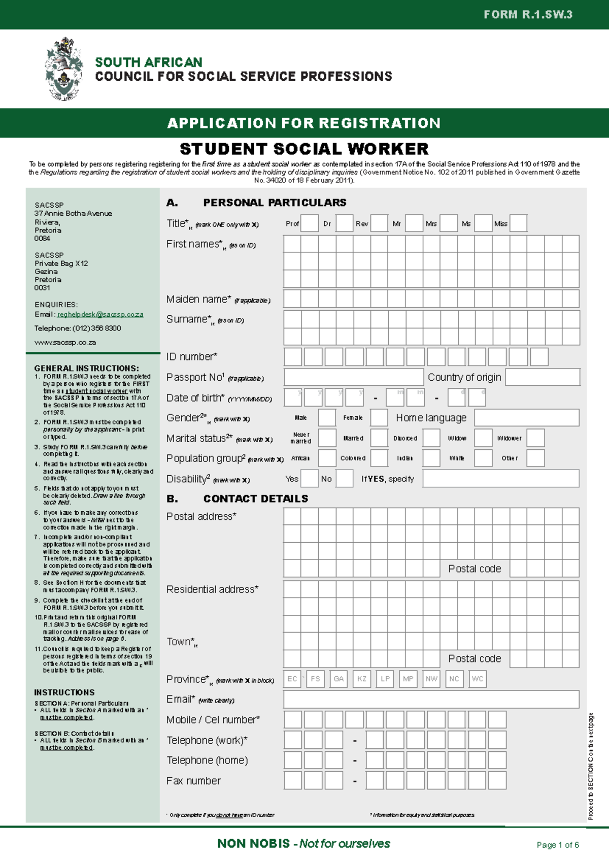 FORM R.1.SW.3: Registration Application for Student Social Worker 2020 ...