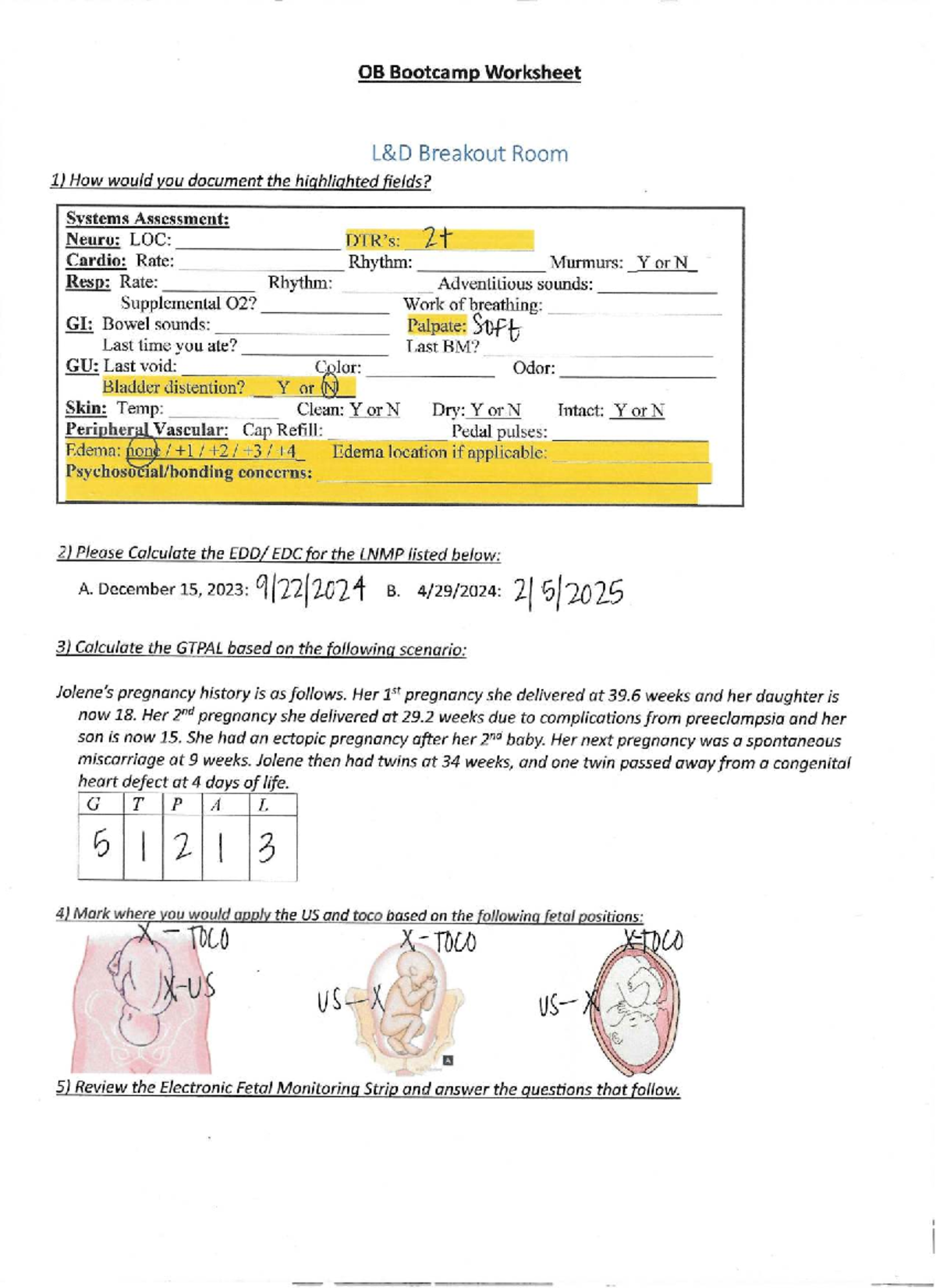 OB Bootcamp Worksheet: Fetal & Postpartum Assessment Guide - Studocu