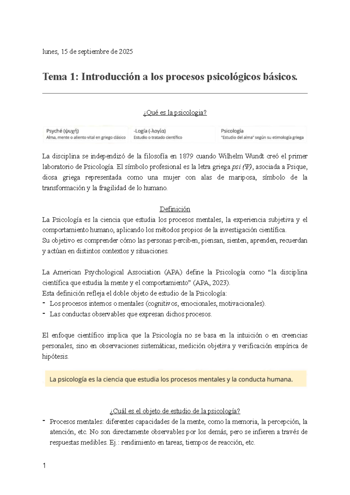 Tema 1: Introducción a la Psicología - Apuntes de Criminología (Grado ...