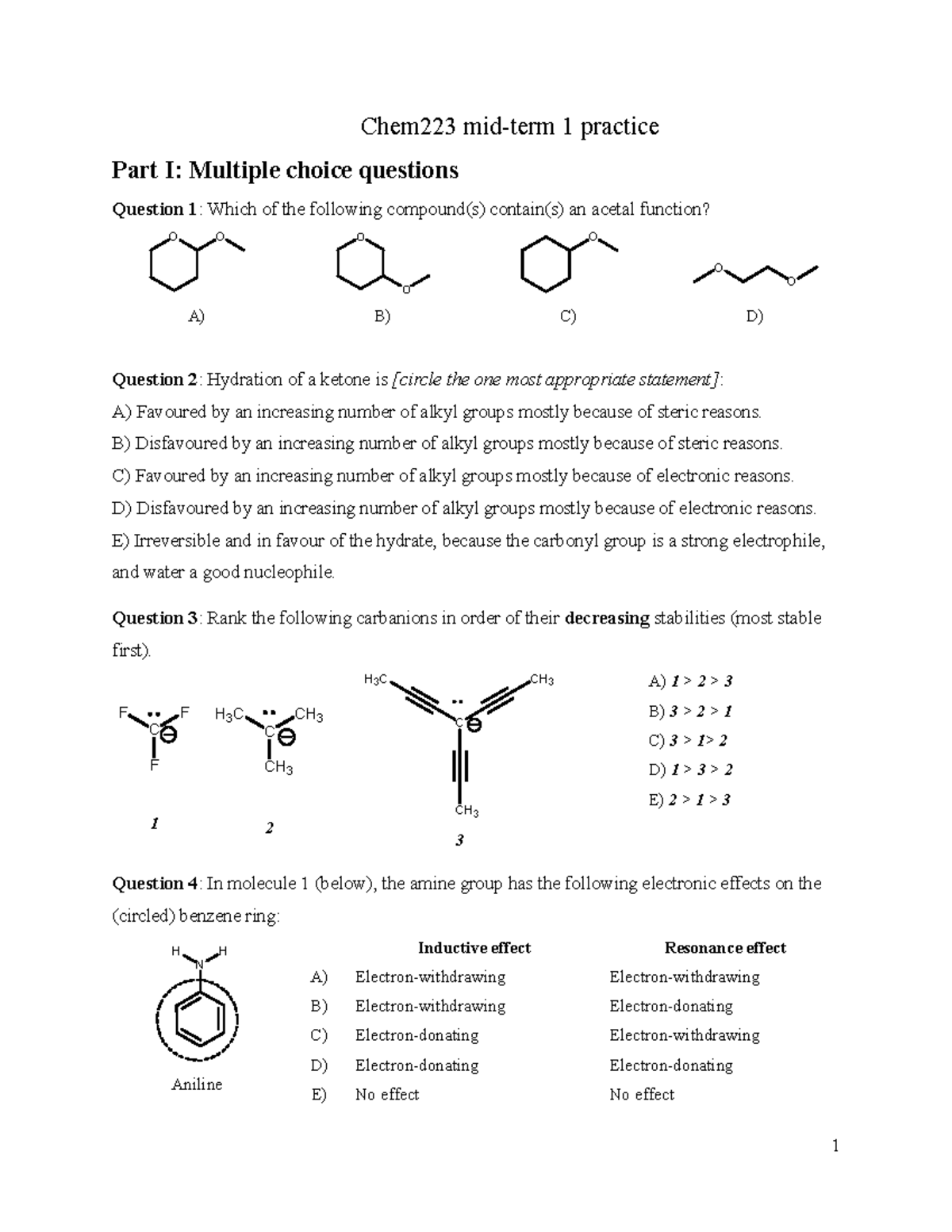 Chem223 Midterm 1 Exam 1 Practice Questions and Answers - Studocu