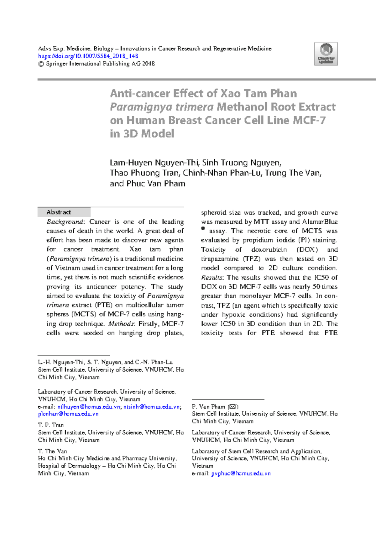 Effect of Xao Tam Phan (Paramignya trimera) on MCF-7 Cells in 3D Model ...