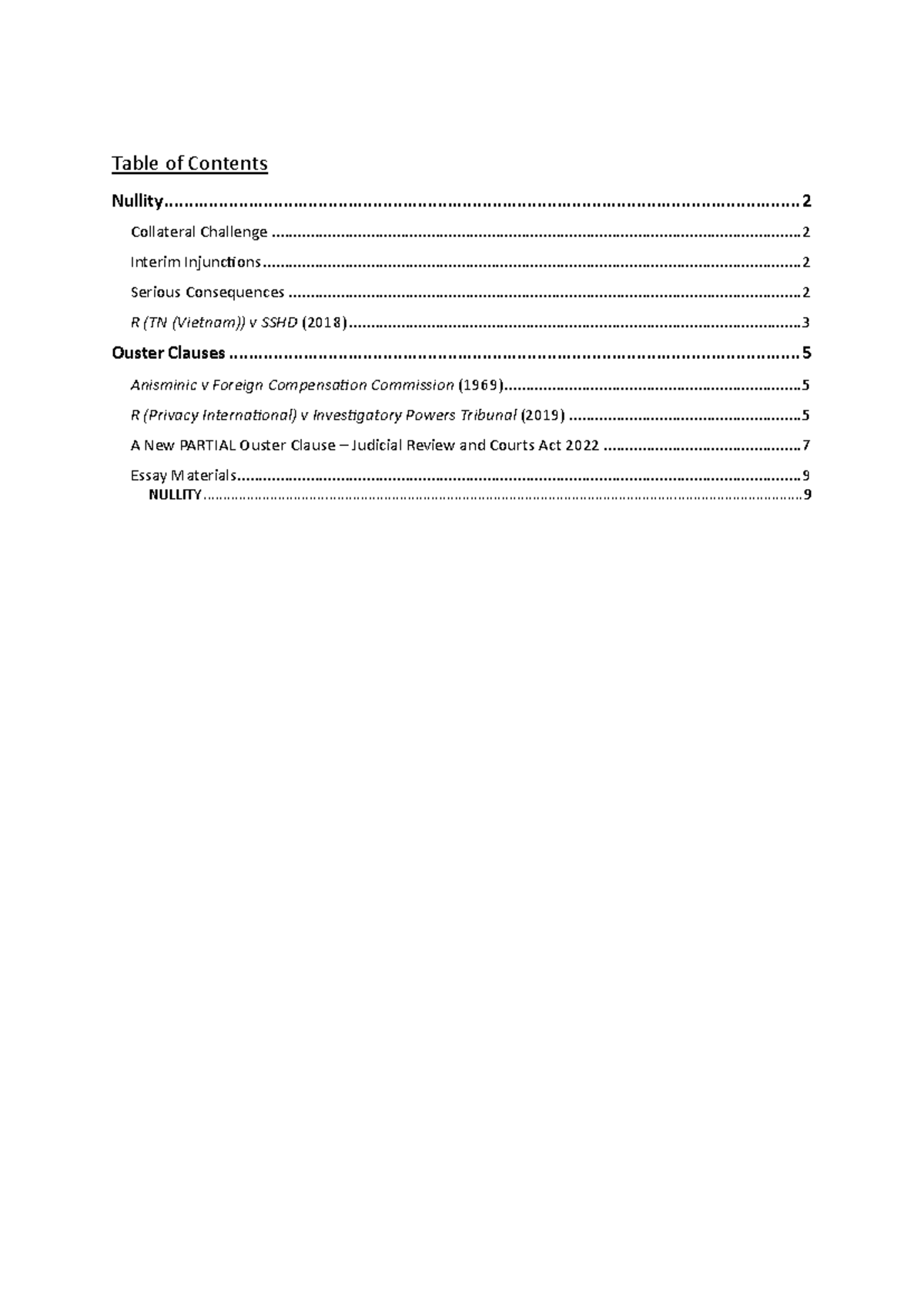 Nullity and Ouster Clauses Summary - Table of Contents Nullity ...