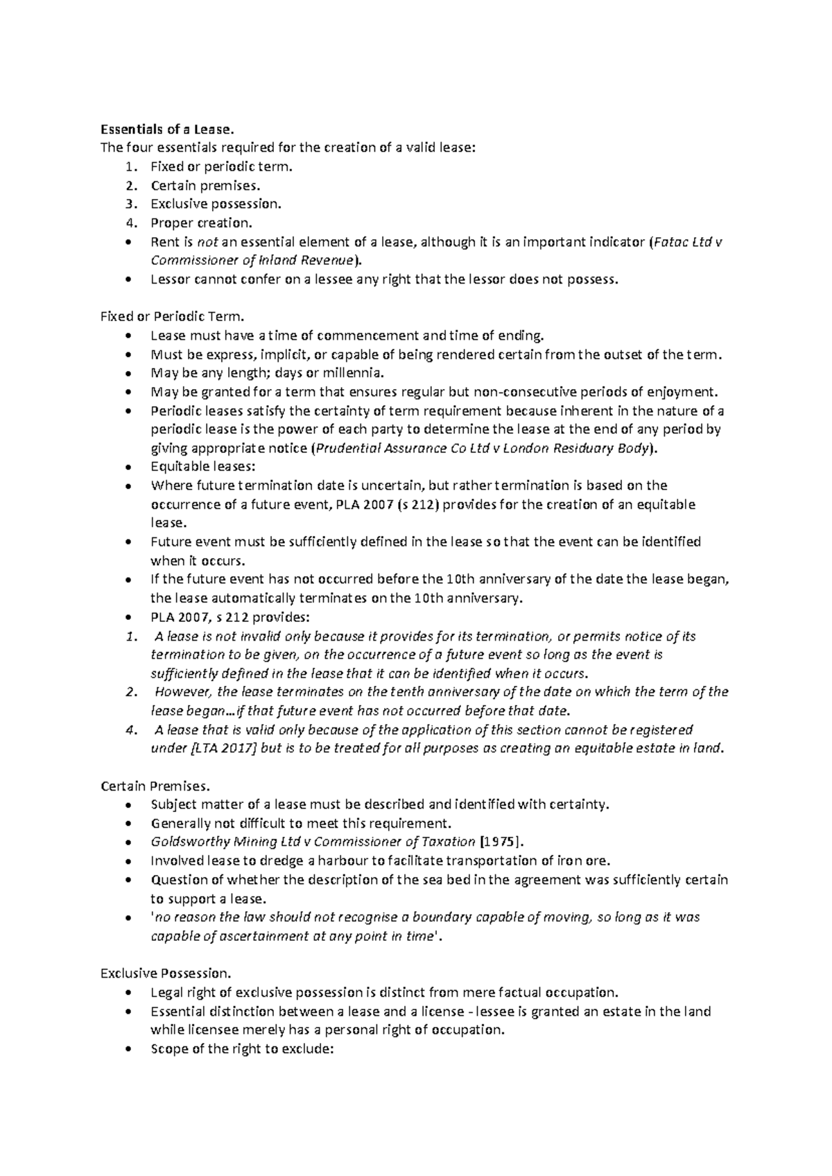 LEGL 101: Essentials of a Lease - Key Elements Explained - Studocu