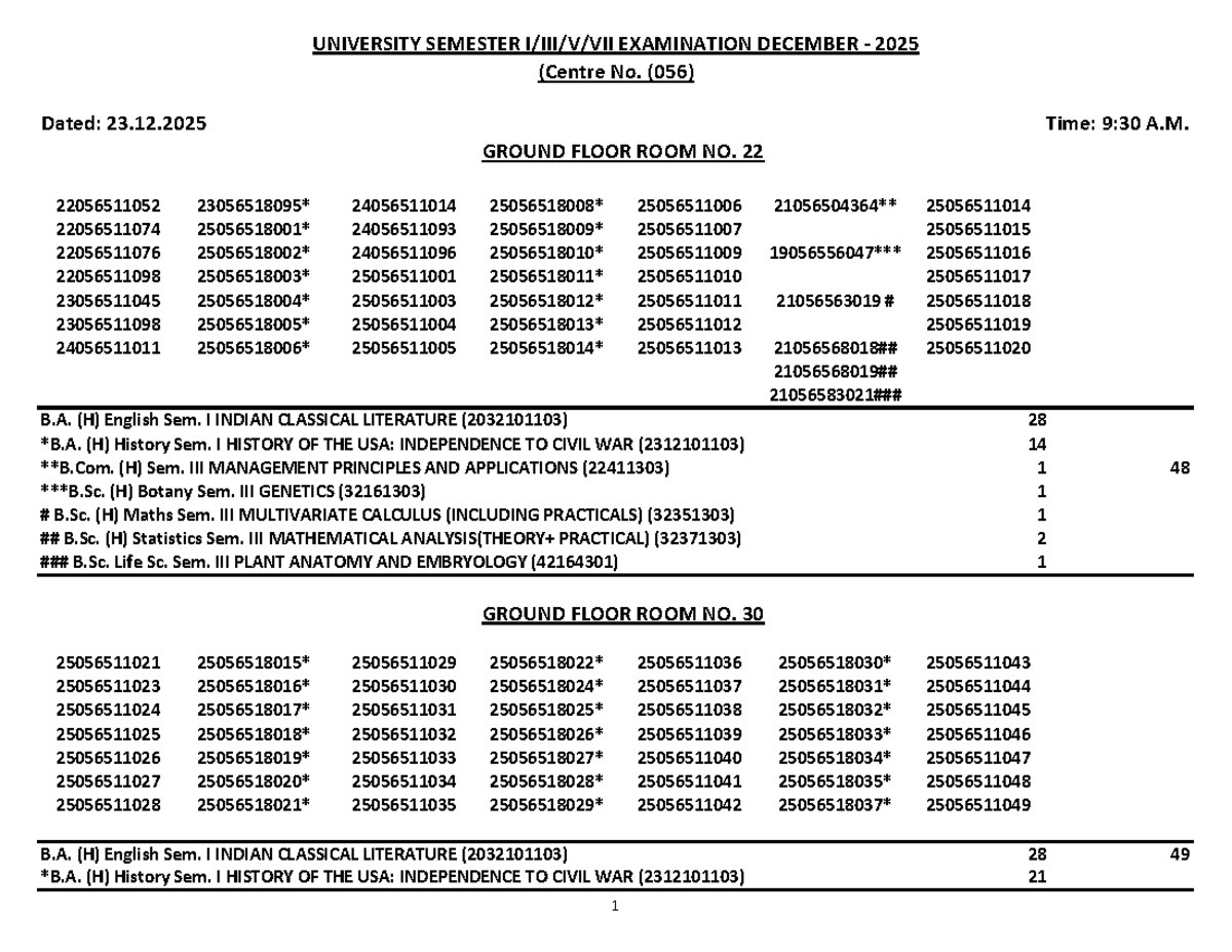 Seating Plan for University Exams - December 2025 - Studocu