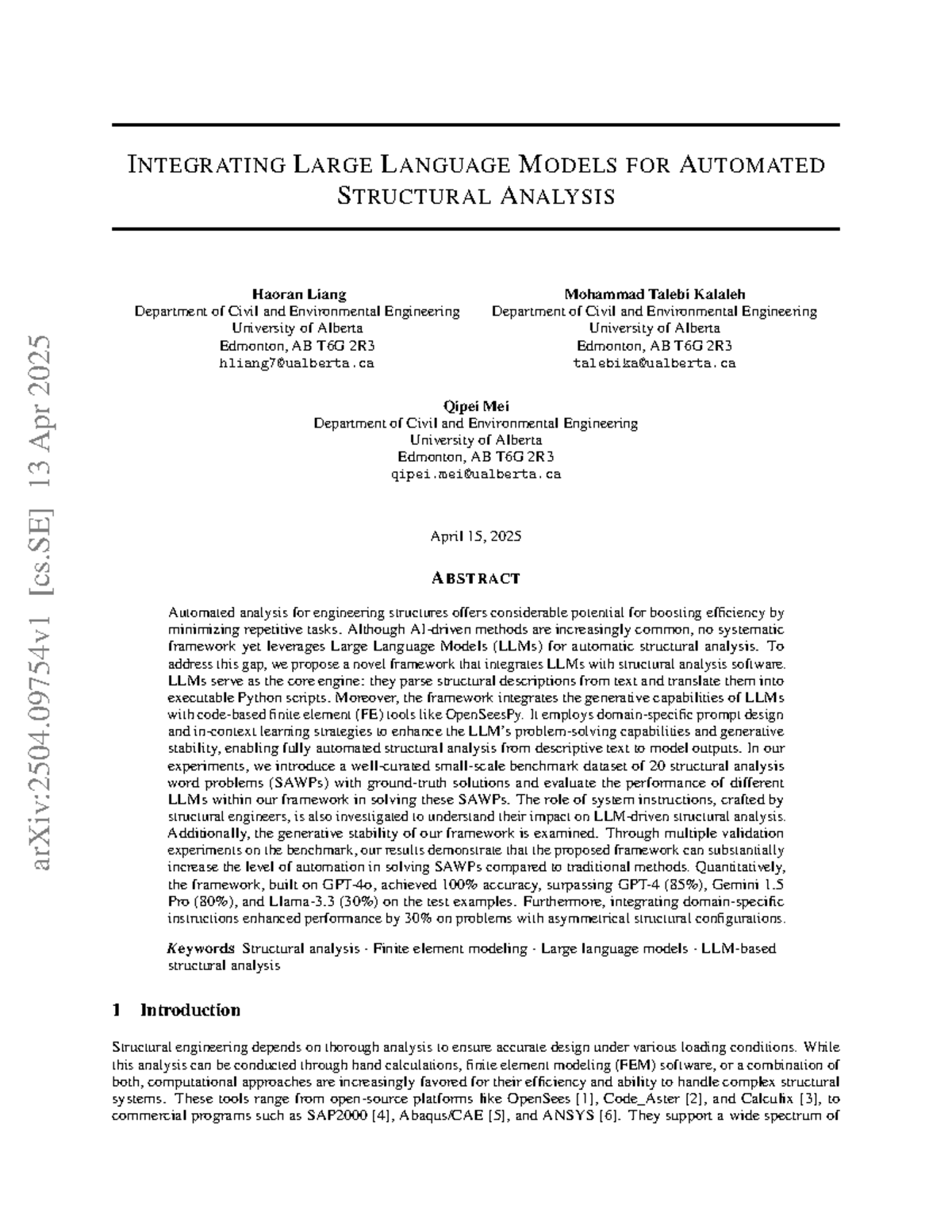 Integrating LLMs for Automated Structural Analysis (CIV 2504) - Studocu
