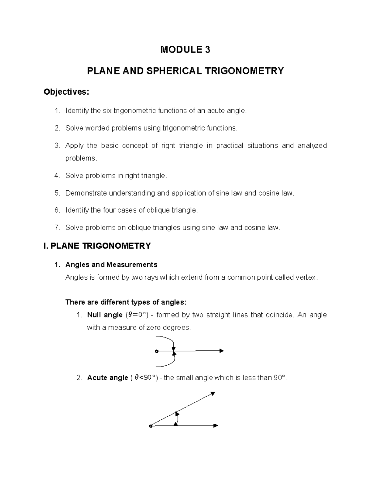 Module 3: Plane and Spherical Trigonometry Overview and Applications ...