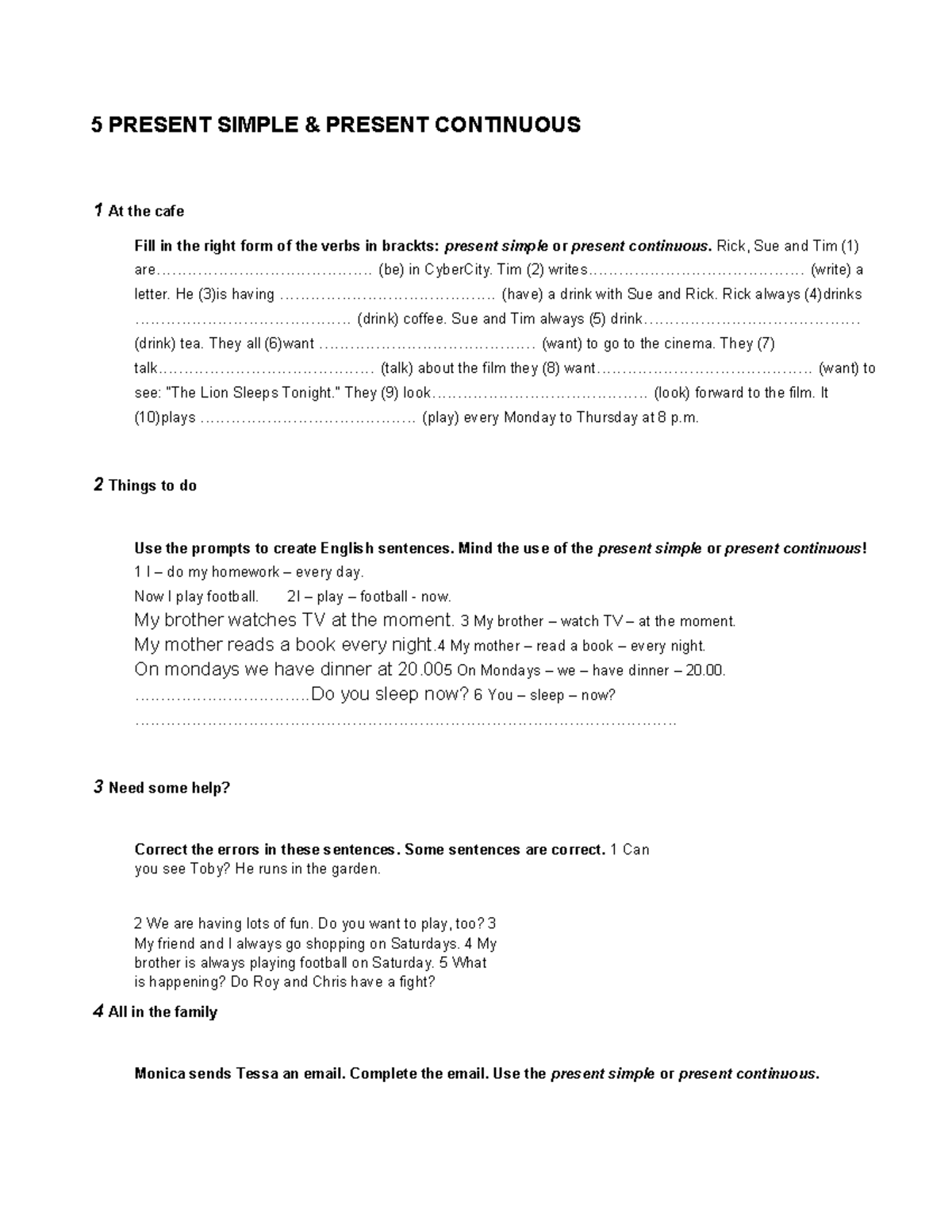 5 Present Simple & Present Continuous Exercise Guide for ESL - Studeersnel