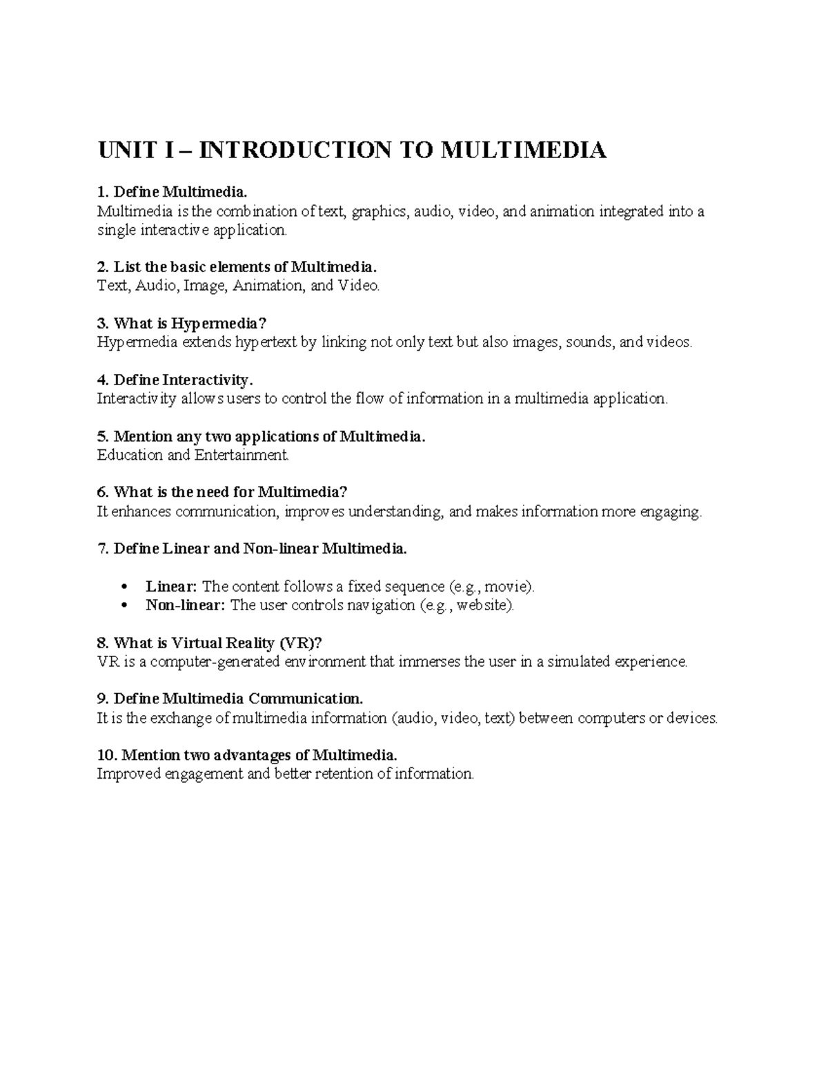 MULTIMEDIA 101: UNIT I-V STUDY NOTES & KEY CONCEPTS - Studocu