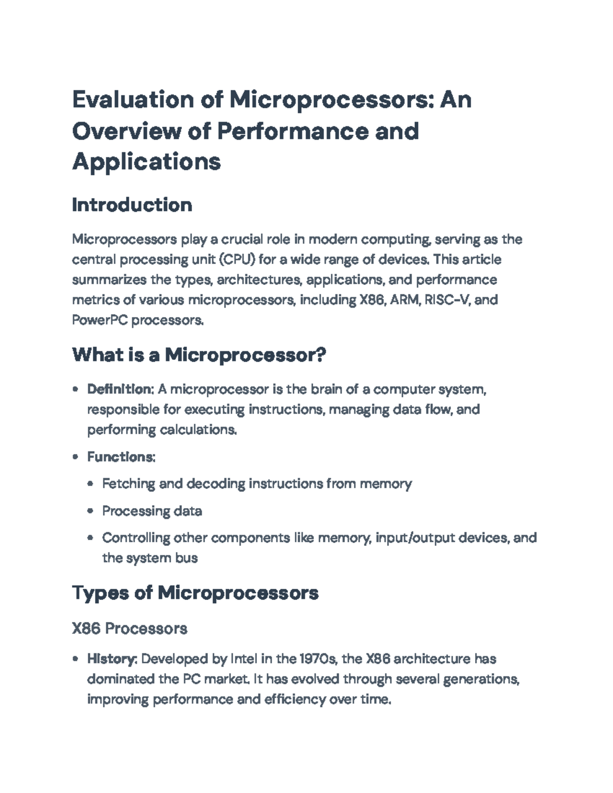 Evaluation of Microprocessors: Performance and Applications Overview ...