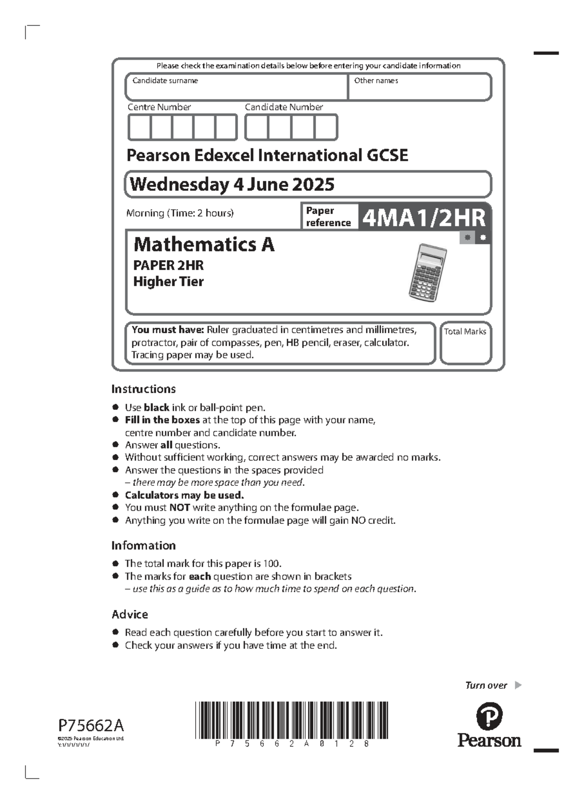 Math - International GCSE Mathematics Past Paper Solutions (2025) - Studocu