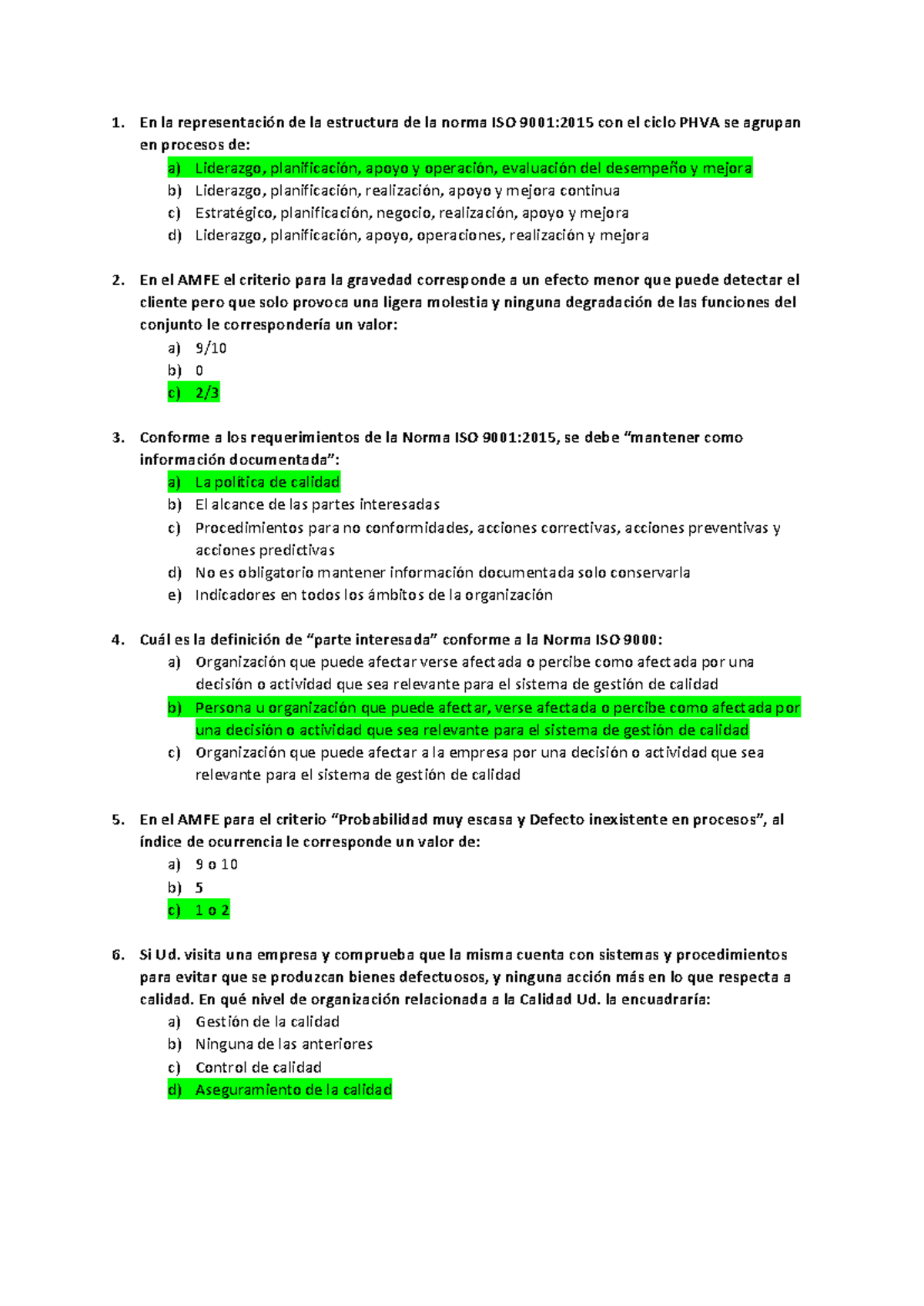Preguntas del Primer Parcial sobre ISO 9001:2015 y AMFE - Studocu