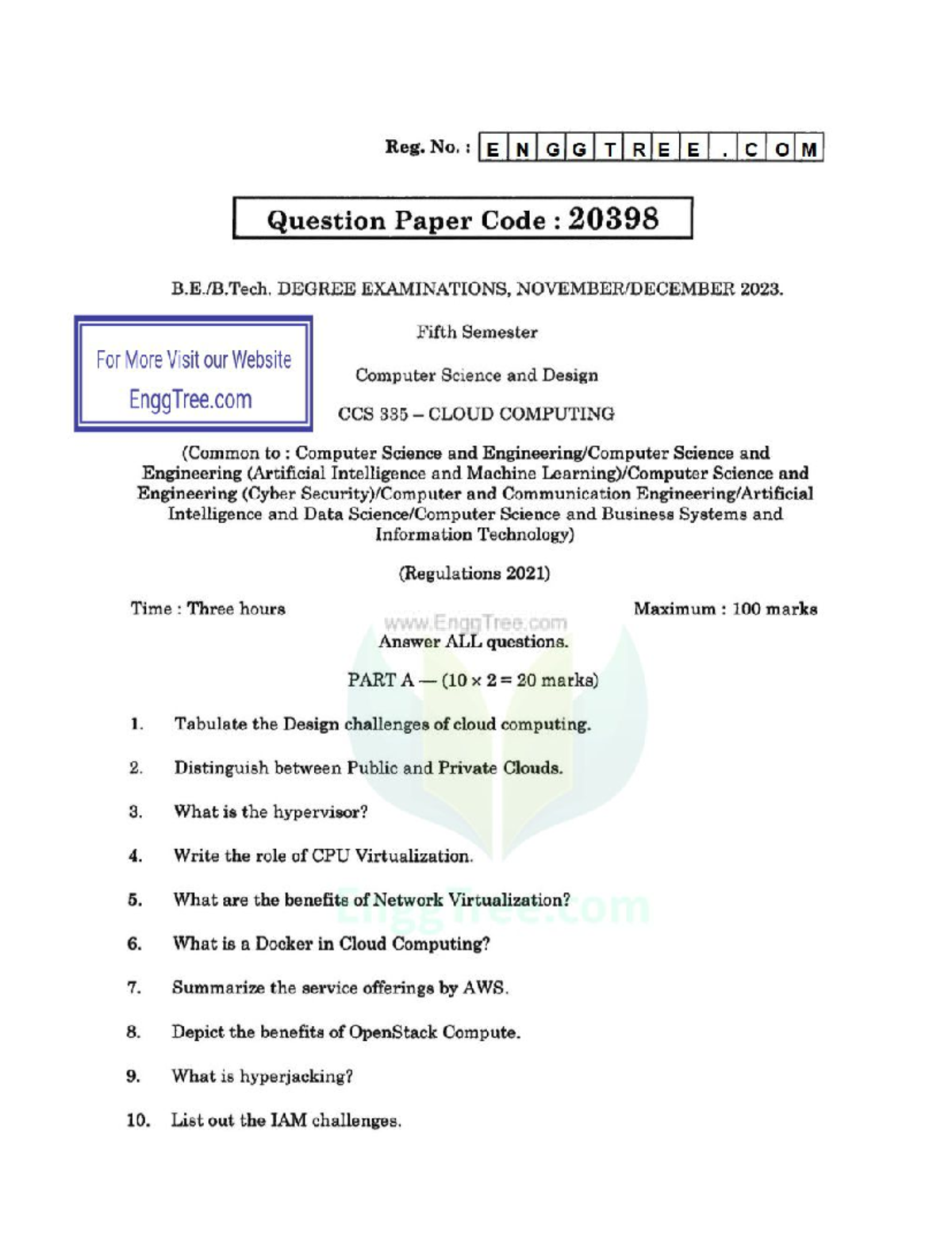 CCS335 Cloud Computing Nov-Dec 2023 Question Paper - Studocu