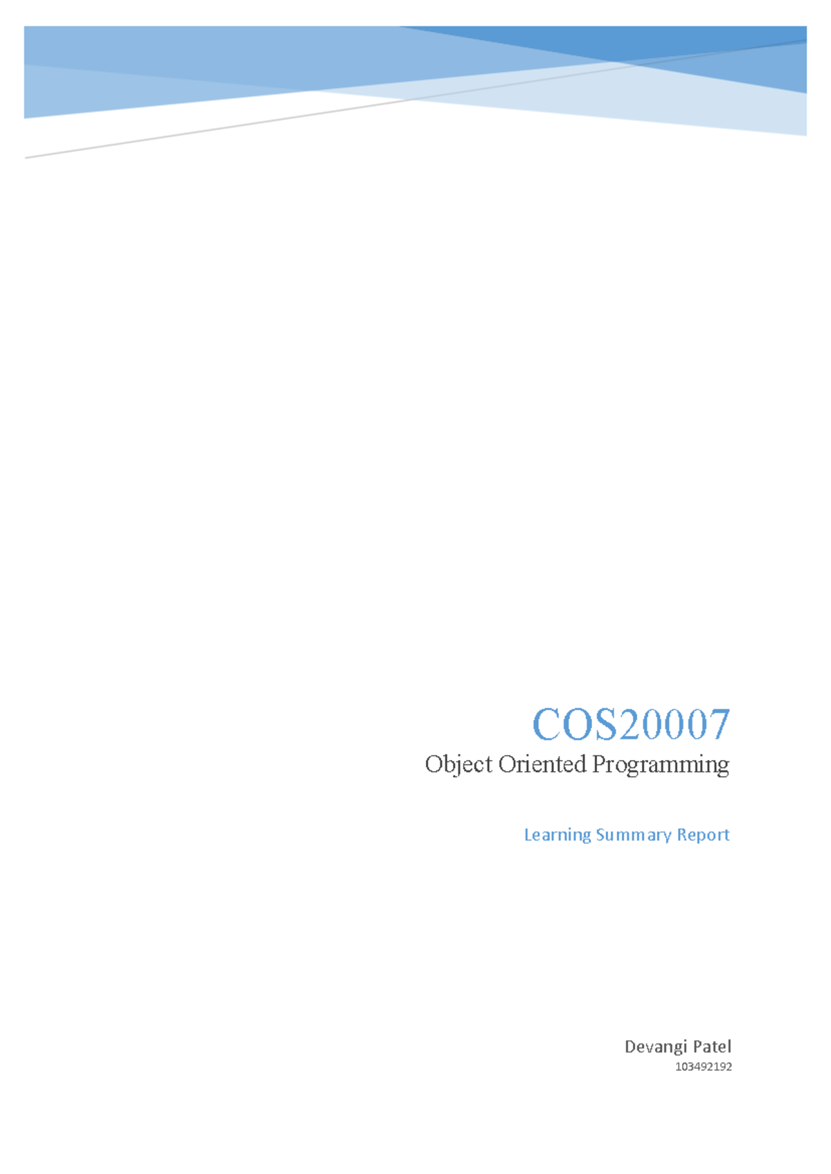 COS: Object-Oriented Programming Learning Summary & Reflection Report ...