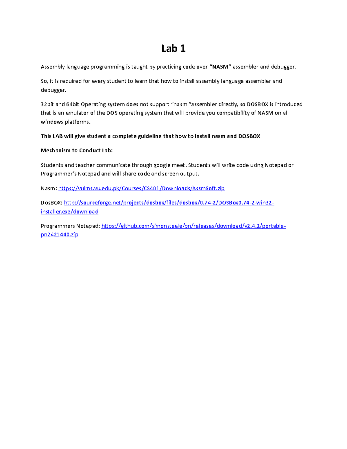 CS401 Assembly Language Lab Exercises and Solutions - Studocu