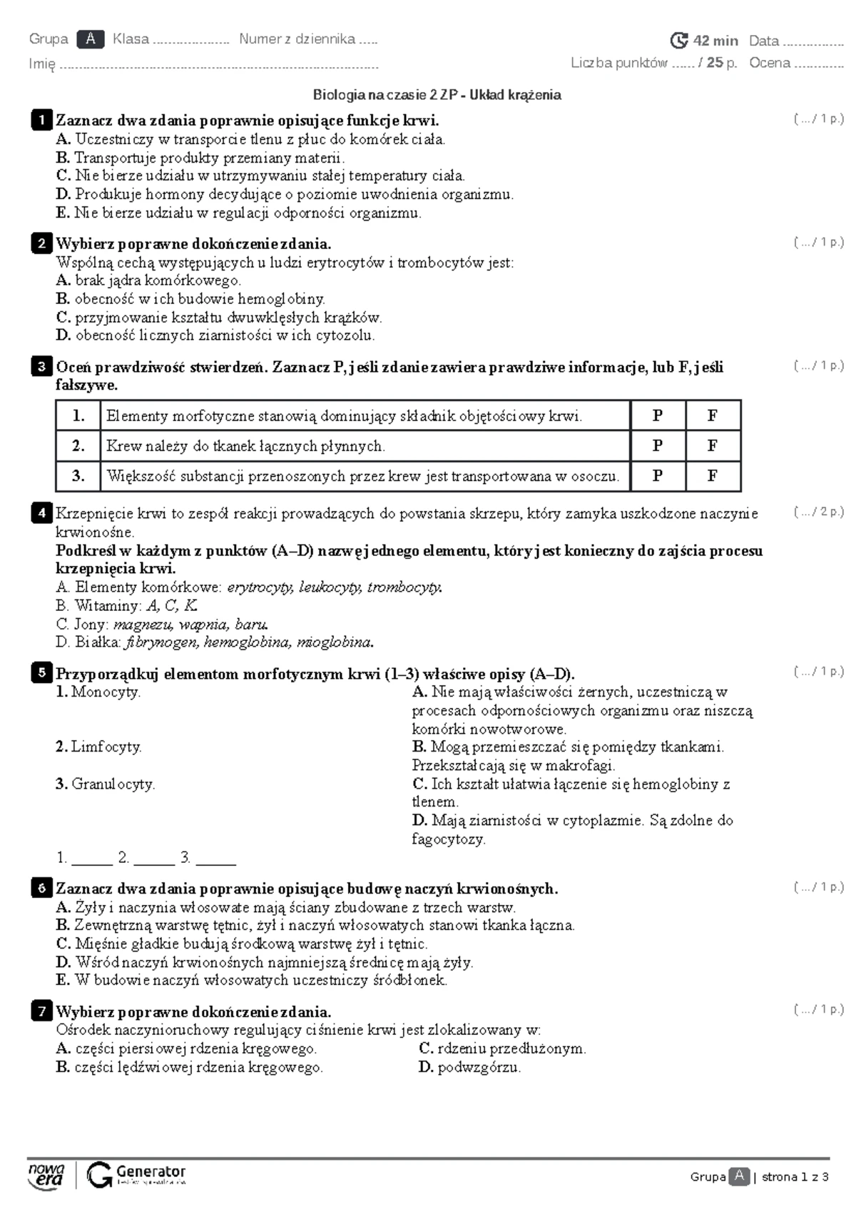 Swiat Biologii Sprawdzian Uklad Krazenia 2 Gim www.studocu.com