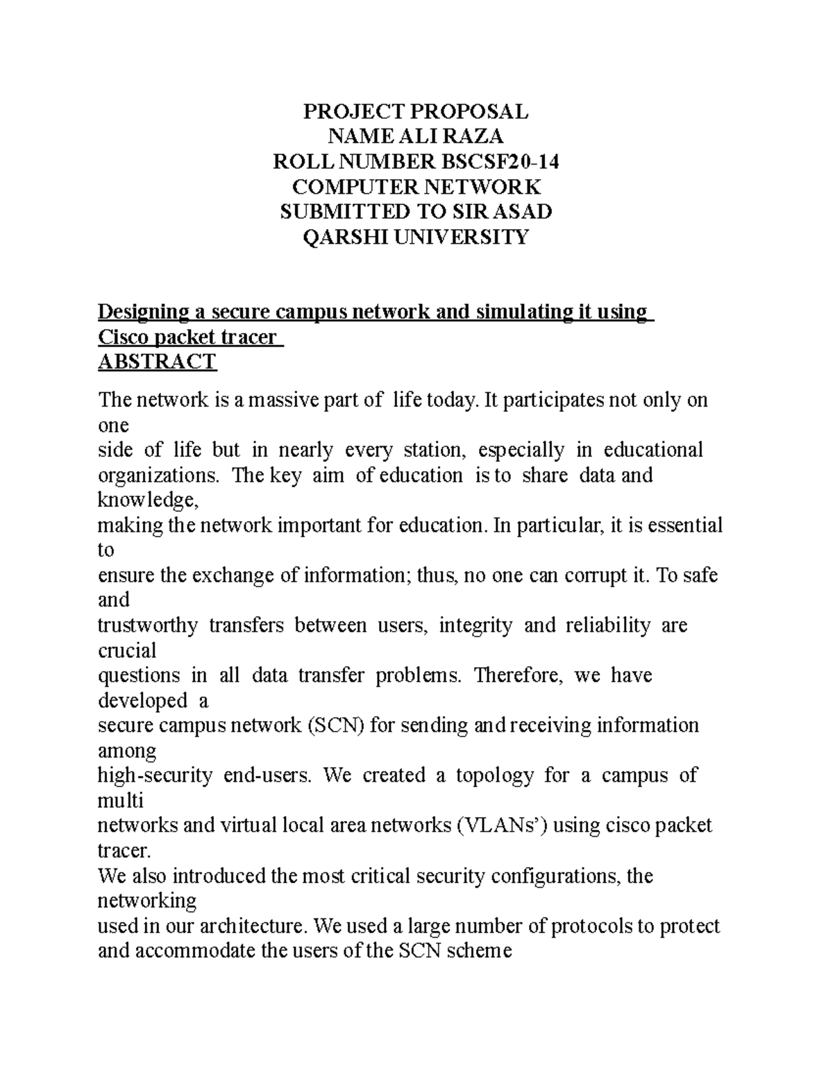 Designing & Simulating a Secure Campus Network (BSCSF20) using Cisco ...
