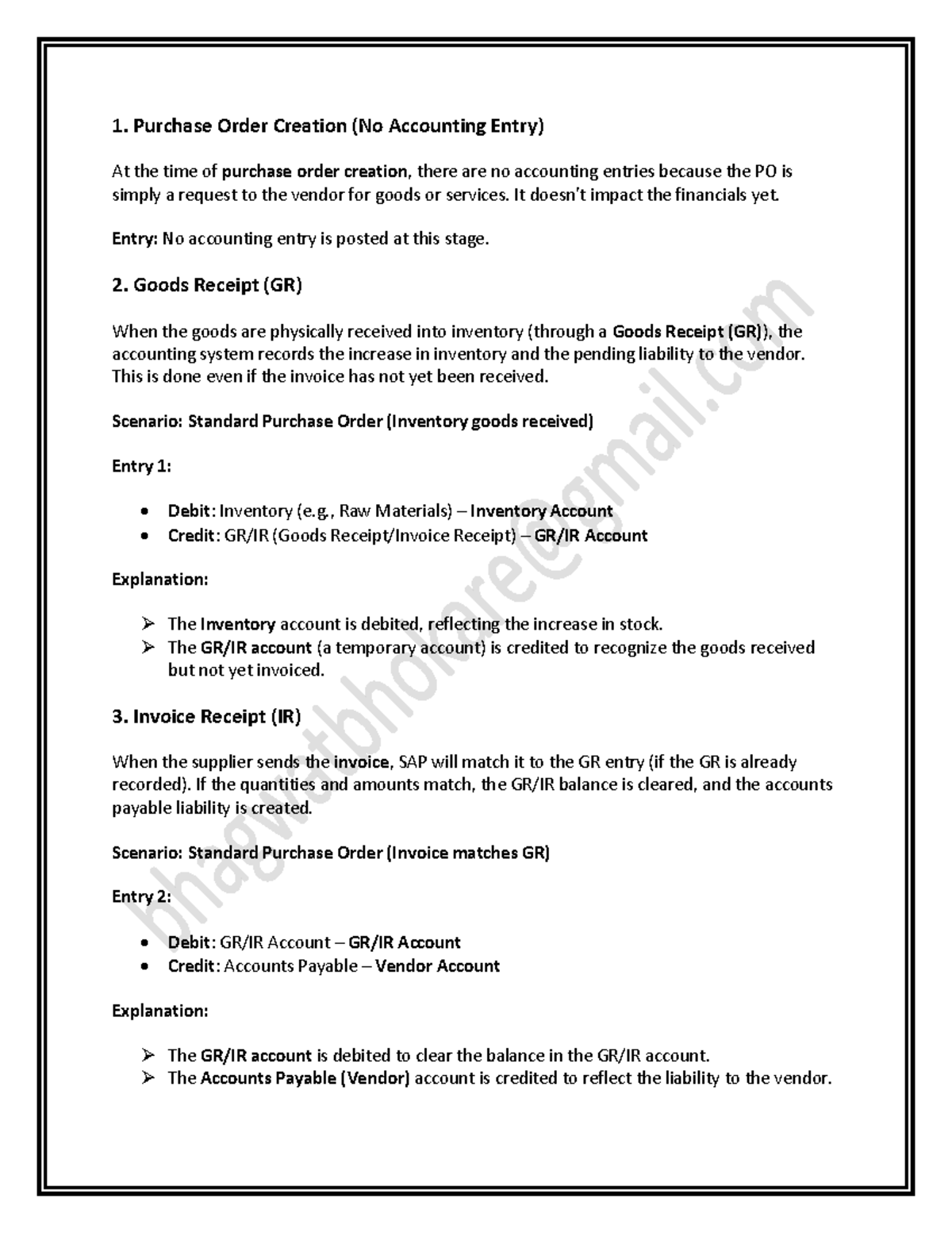 Purchase Order Accounting Entries