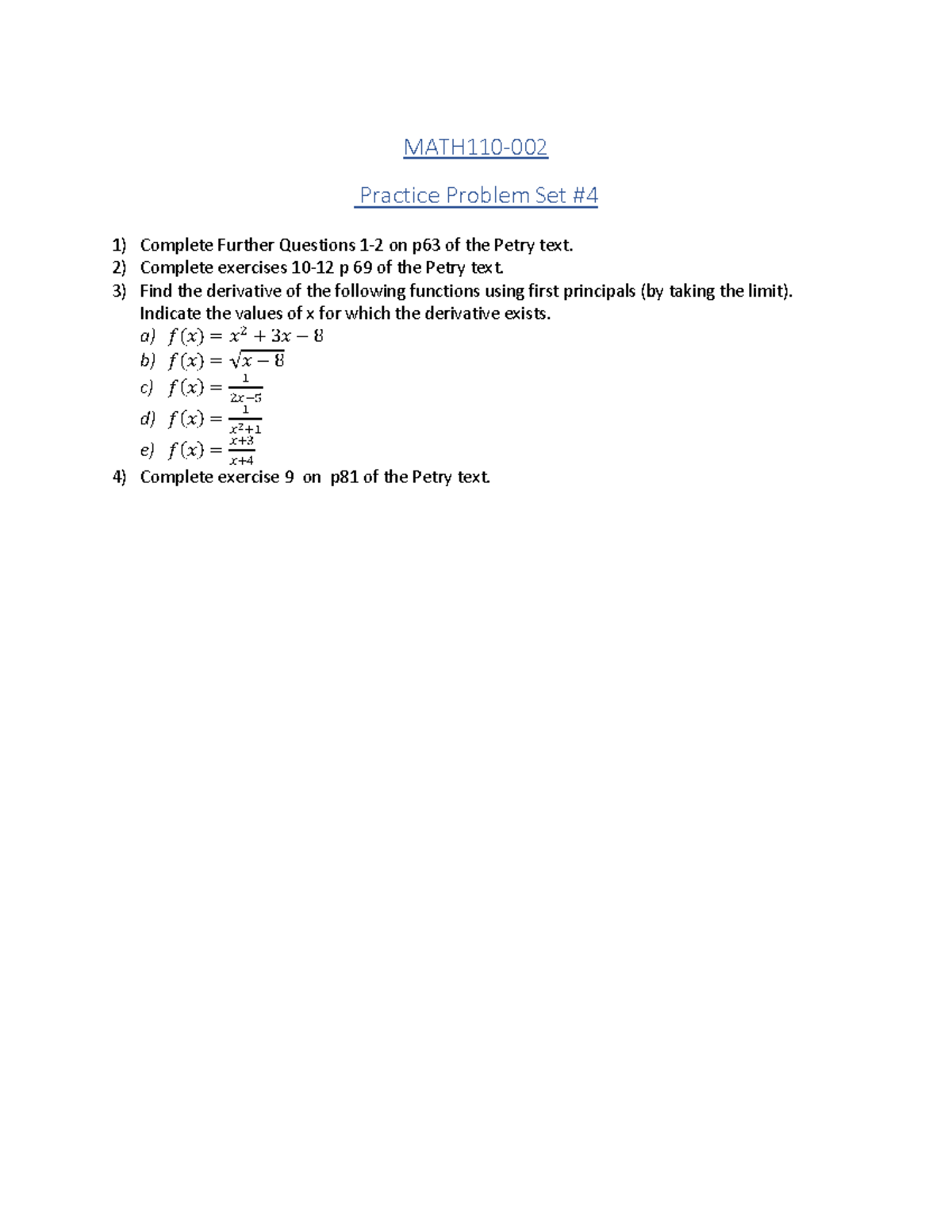 MATH110 Problem Set4 F - MATH110- 002 Practice Problem Set # 4 Complete ...