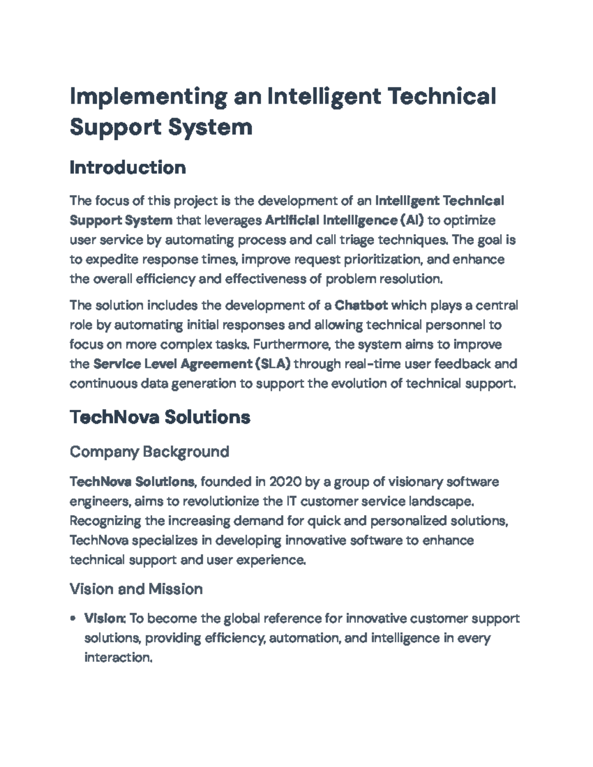 Intelligent Technical Support System Development (TechNova Solutions ...