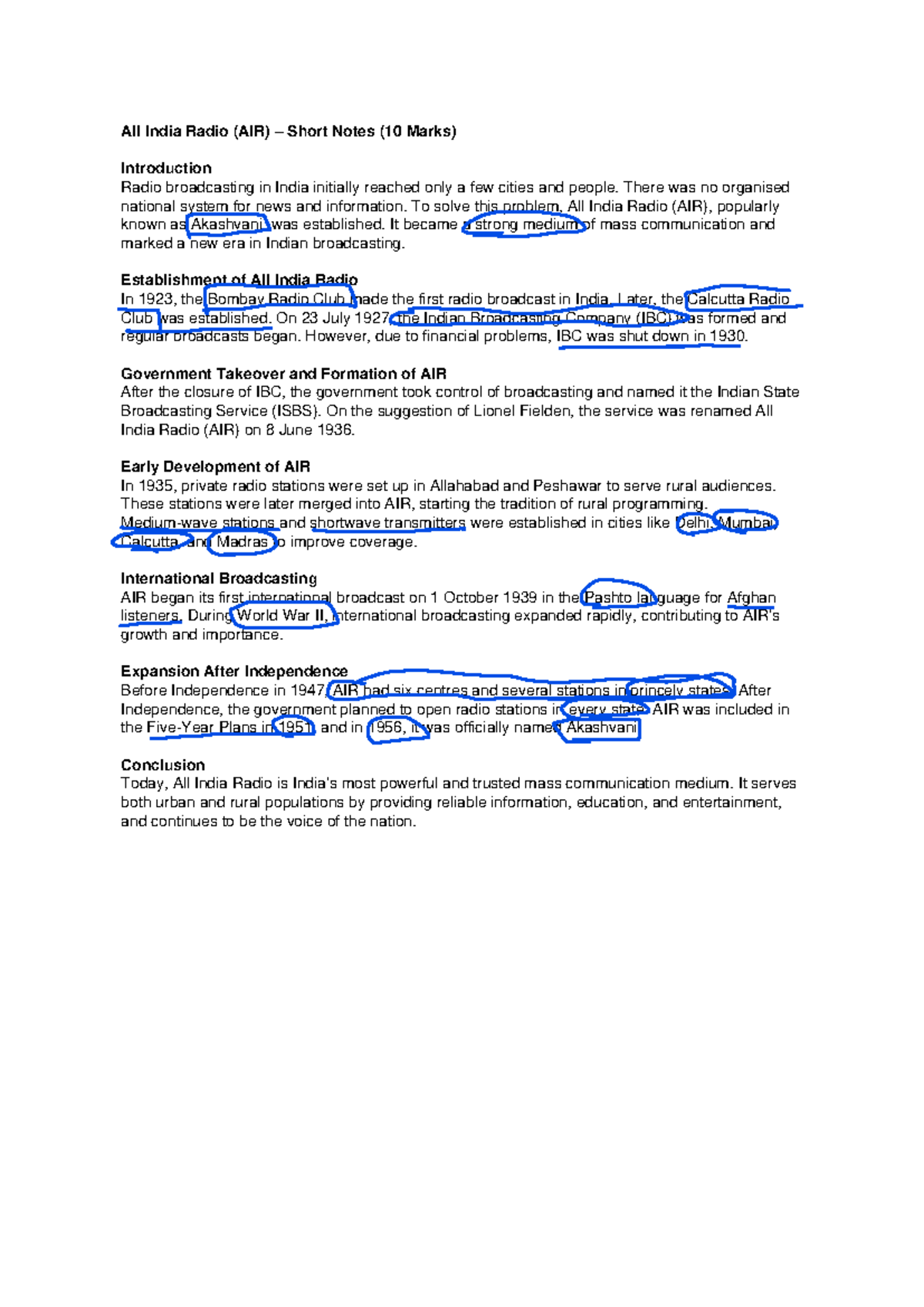 All India Radio (AIR) Short Notes Overview (10 Marks) - Studocu