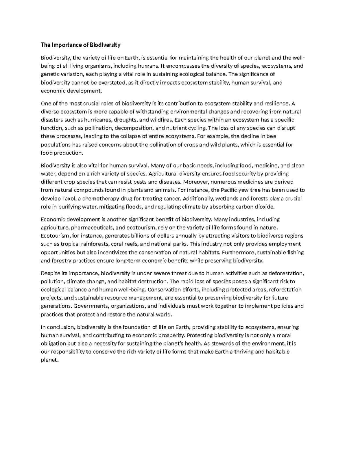 The Importance of Biodiversity - The Importance of Biodiversity ...