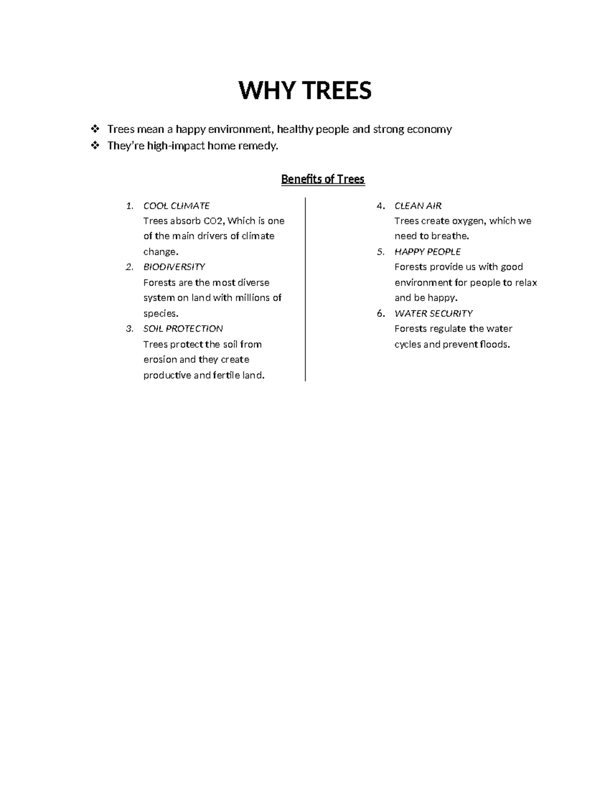 Trees - Assignment on Benefits for Environment and Society - Studocu