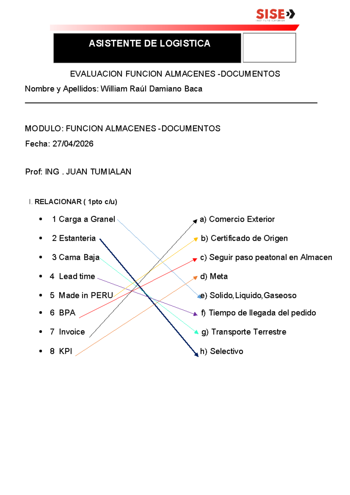 EVAL Función Almacenes - ASISTENTE DE LOGÍSTICA 2026 - Studocu