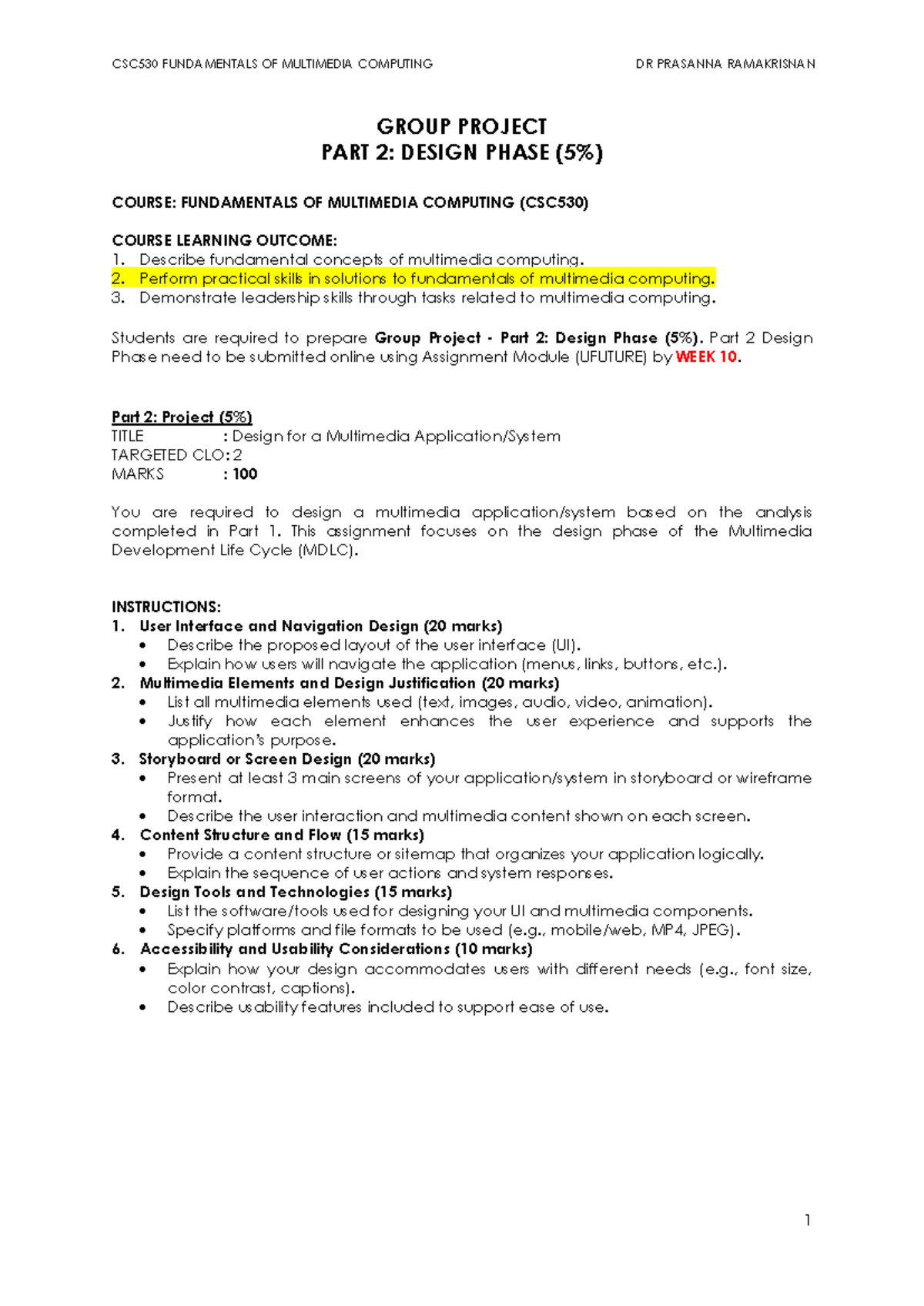 CSC530 Group Project P2: Multimedia Design Phase Overview - Studocu