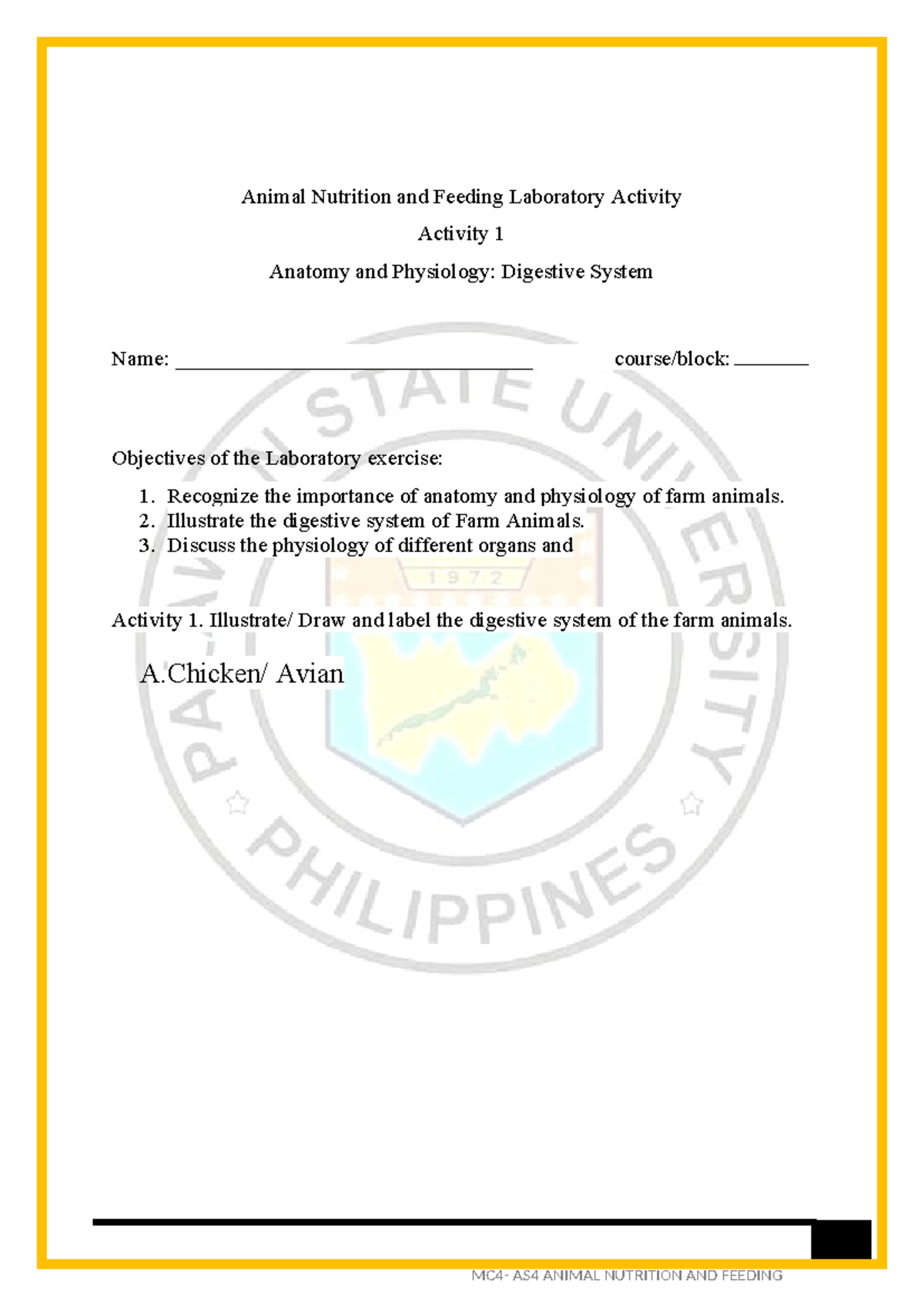 LAB-activity-1 - lab activity - Animal Nutrition and Feeding Laboratory ...