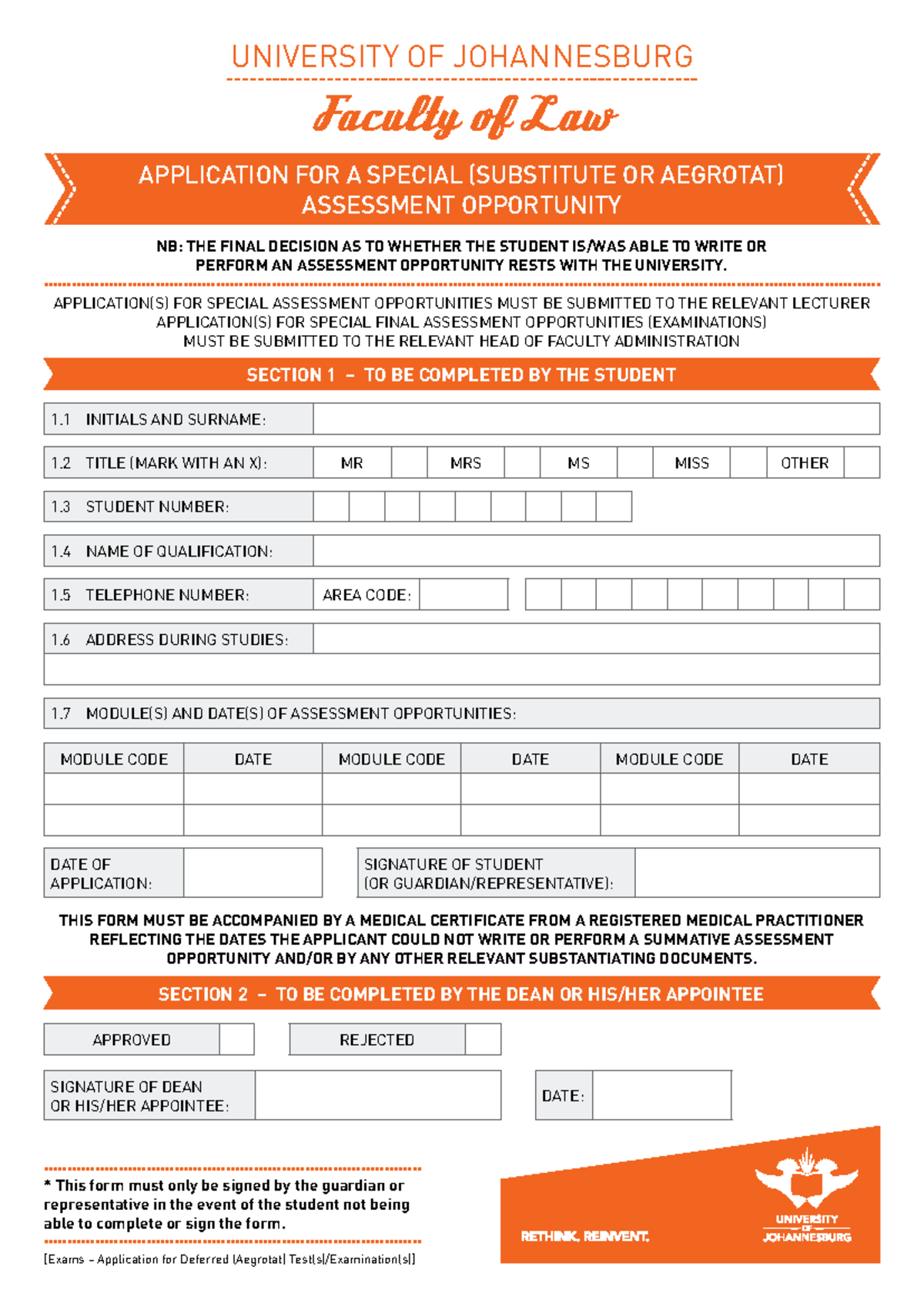 Deferred Assessment Application (003) - UJ Law Faculty - Studocu
