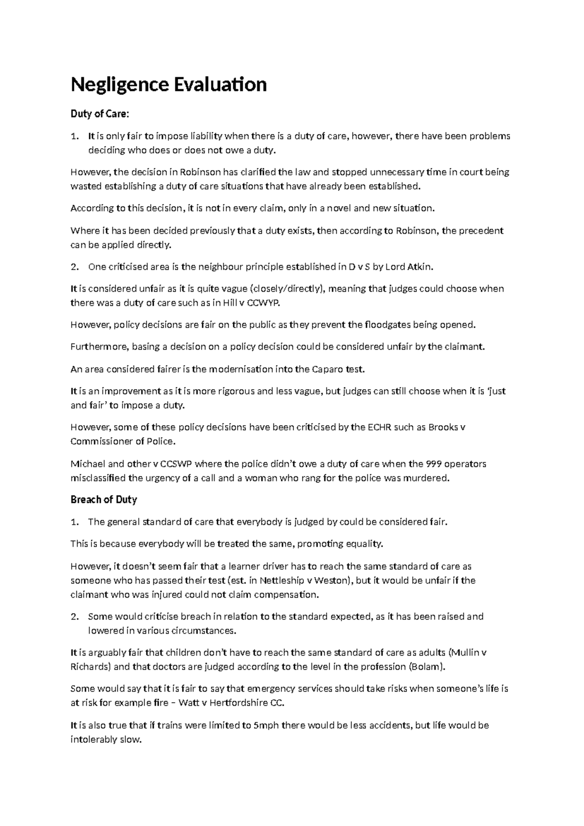 Negligence Evaluation for Law 101: Duty of Care and Breach Insights ...