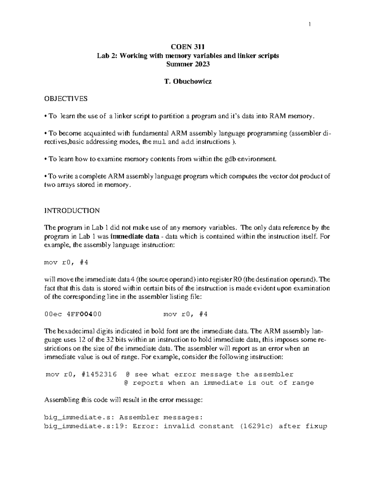 1 COEN 311 Lab 2: Memory Variables & Linker Scripts Overview - Studocu