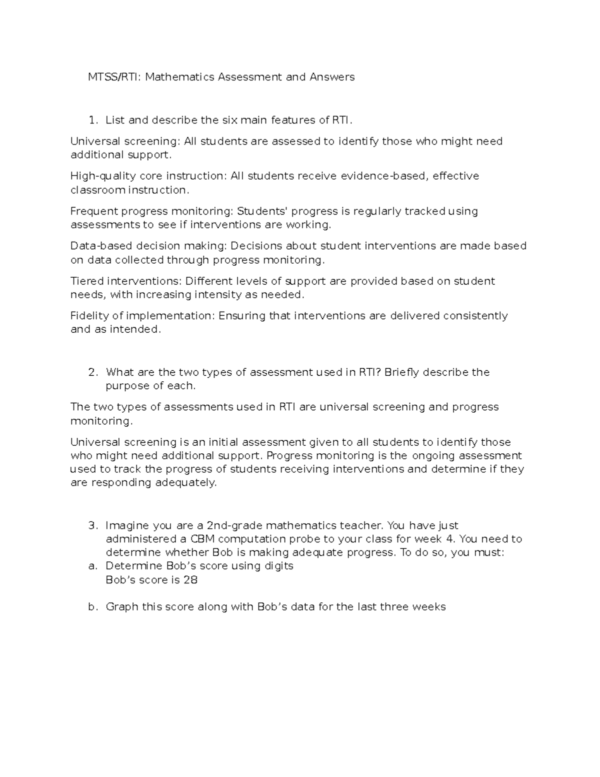 RTI/MTSS Assessment Insights & Strategies for Mathematics Support - Studocu