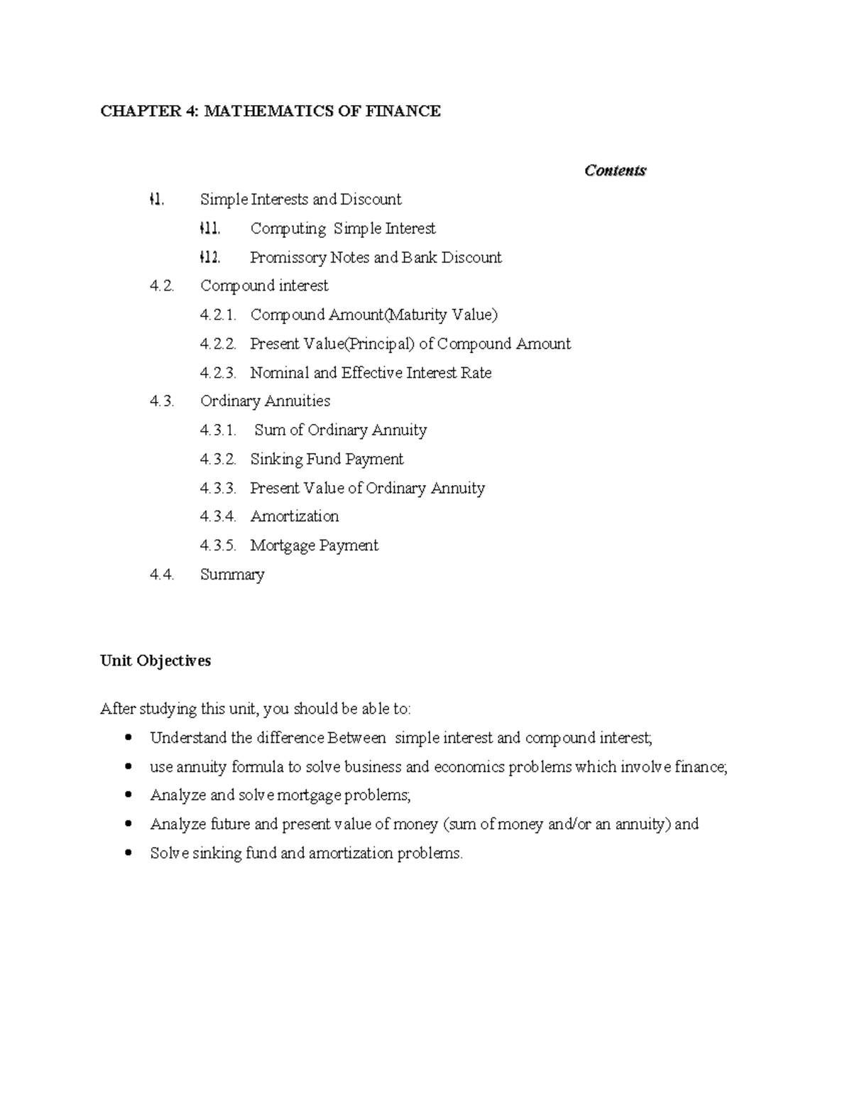 CHAPTER 4: MATHEMATICS OF FINANCE - Simple & Compound Interest Concepts ...
