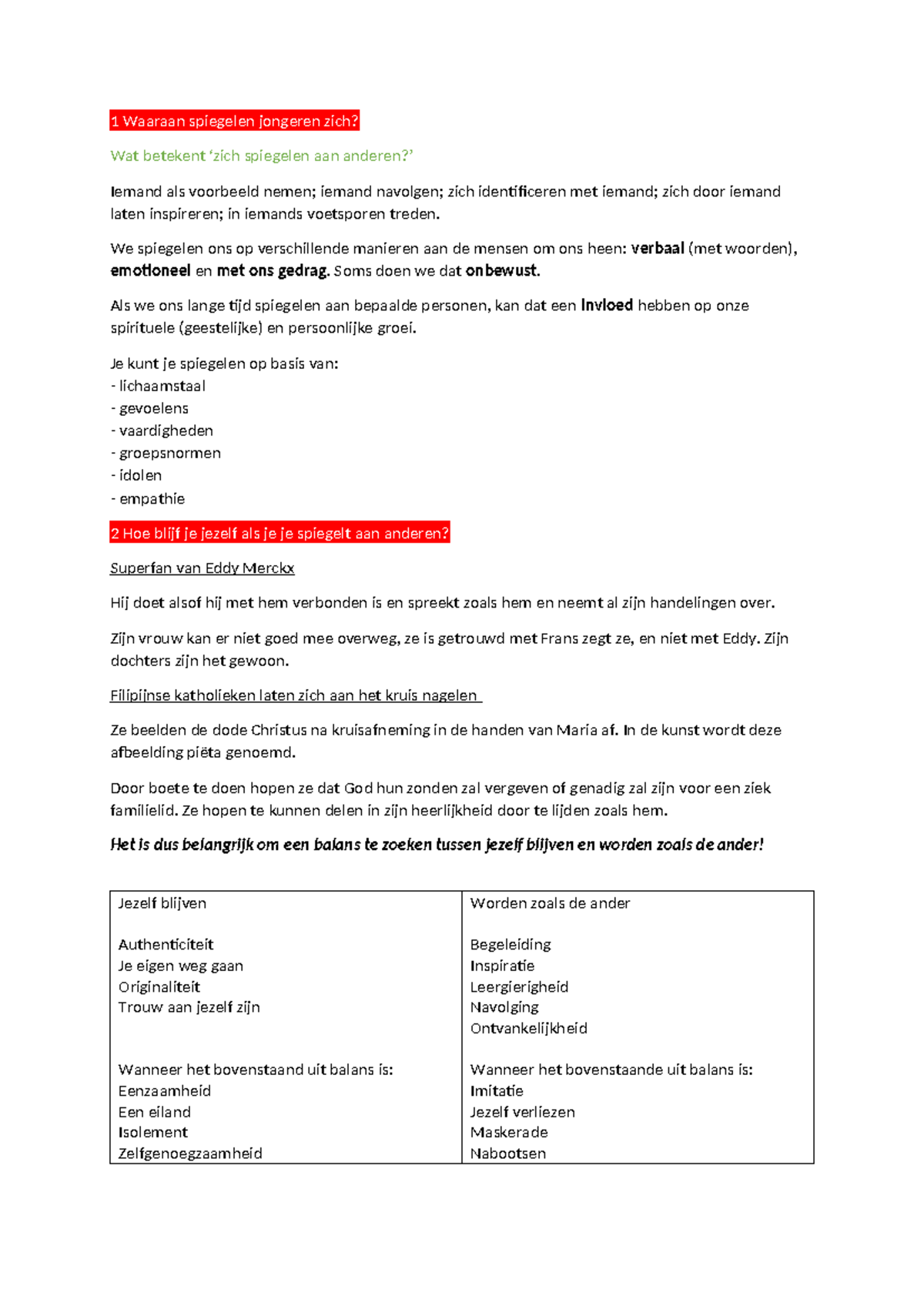 Thema 3 - Samenvatting: Spiegelen, Authenticiteit en Deugden - Studocu