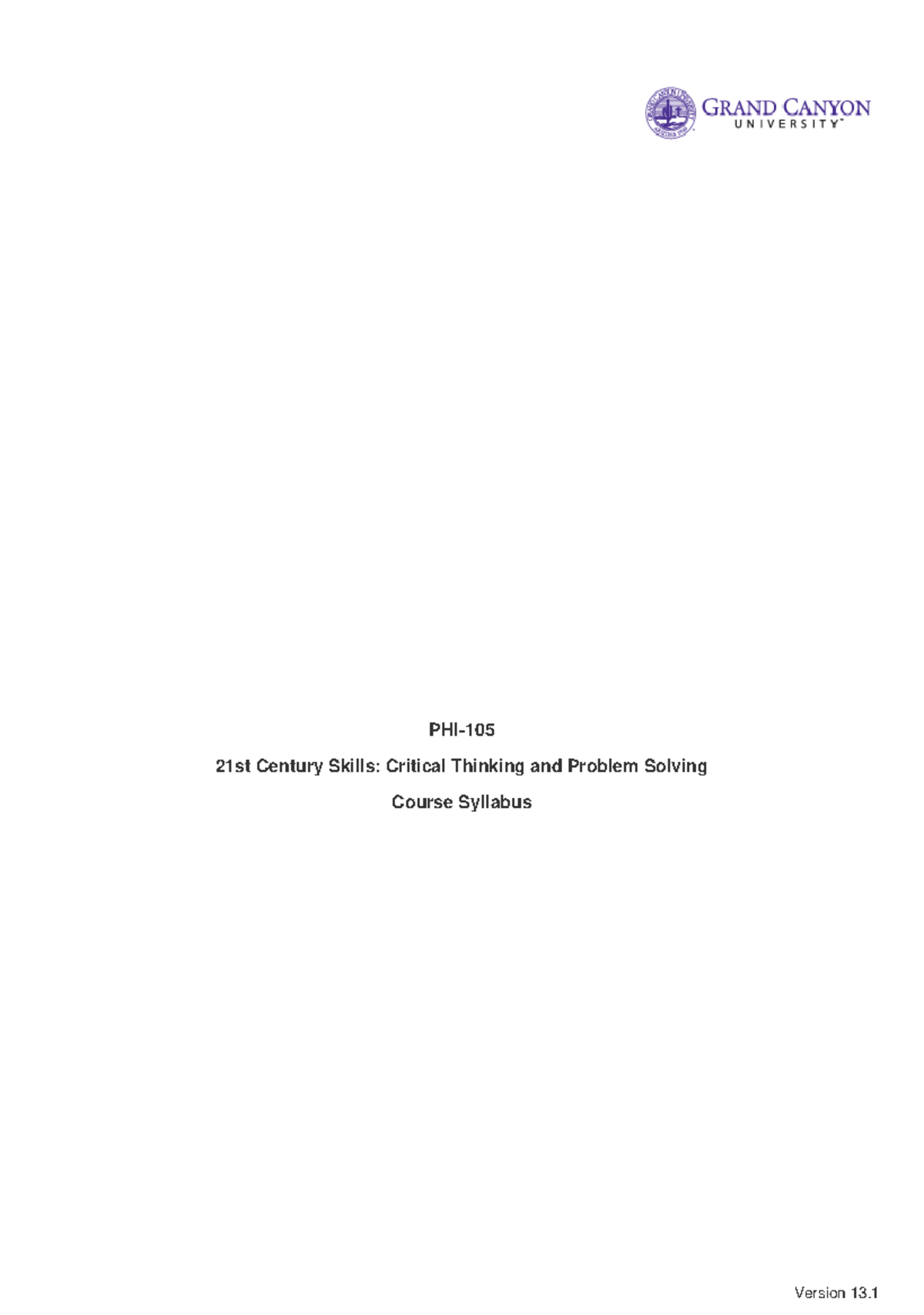 PHI-105 Syllabus: Critical Thinking and Problem Solving Overview - Studocu