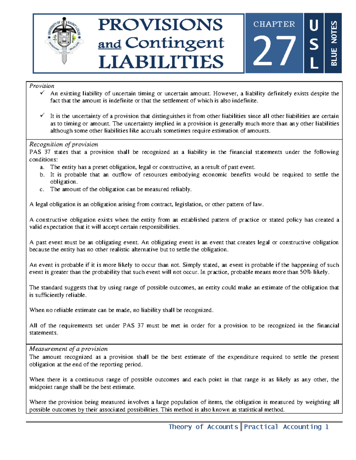 Chapter 27: Provisions and Contingent Liabilities - Practical ...