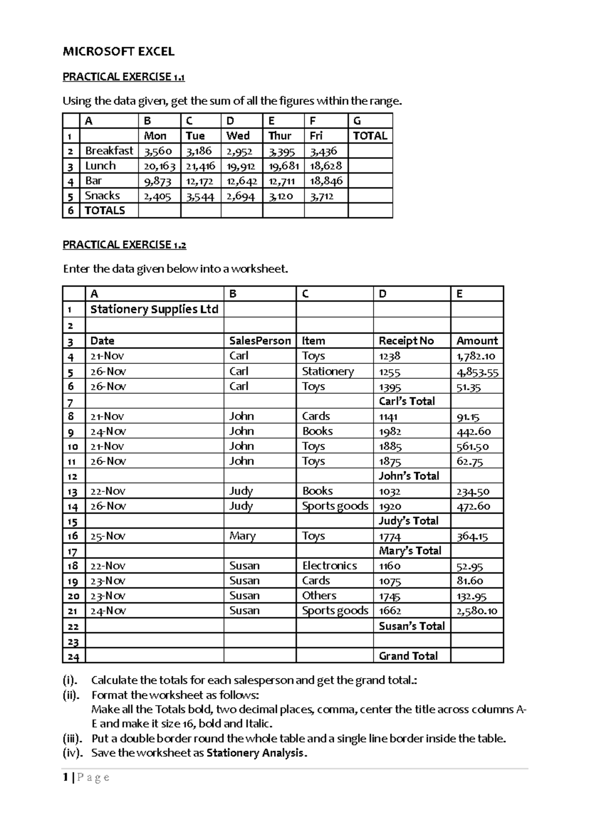 Excel Practical Exercises - Comprehensive Guide - Studocu