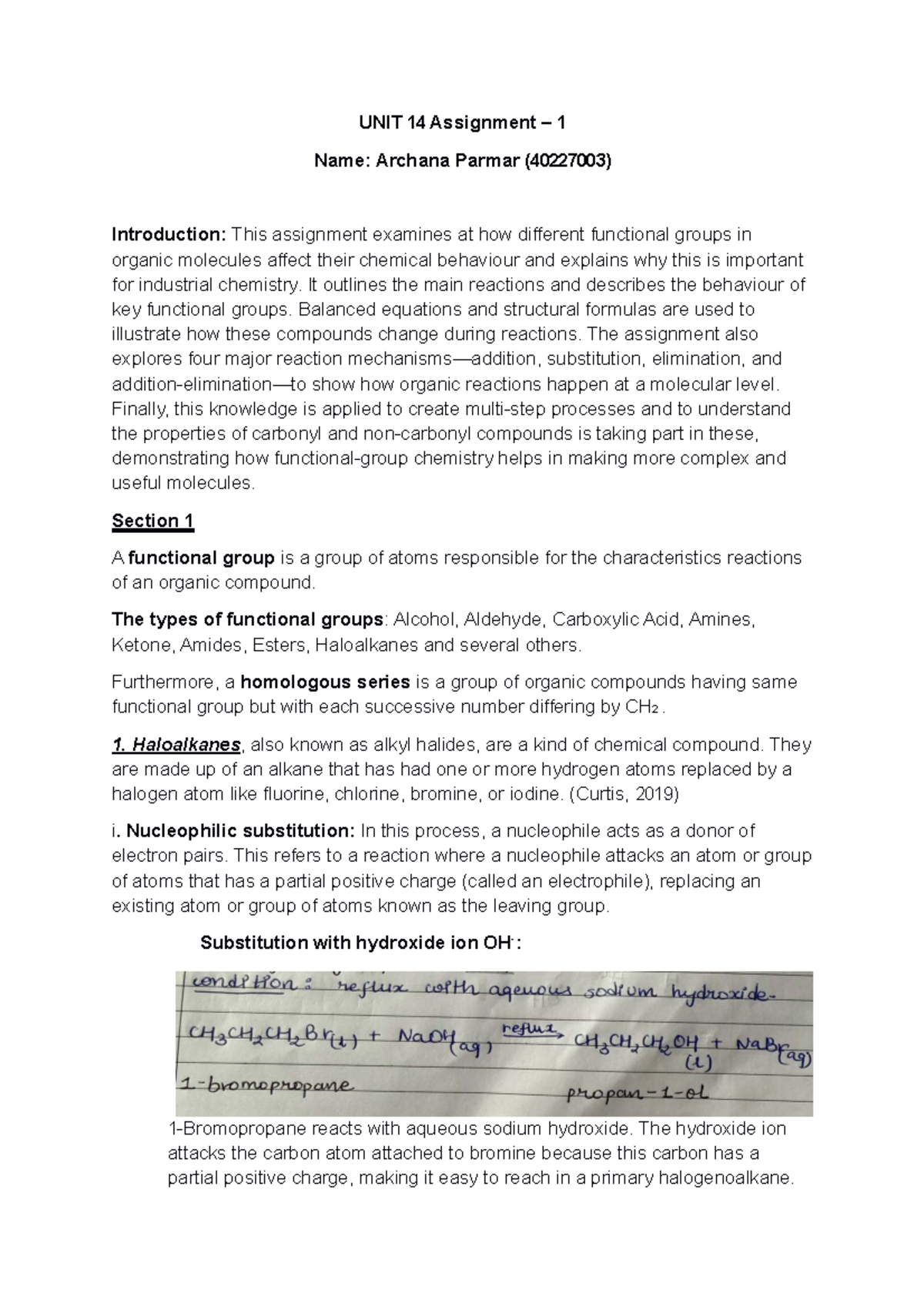 Unit 14: Assignment 1 - Functional Groups & Organic Reactions Analysis ...