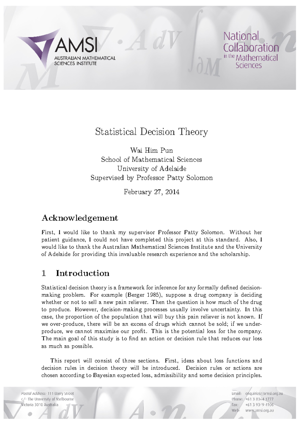 Statistical Decision Theory Study Guide for MATH301 - Final Exam Notes ...