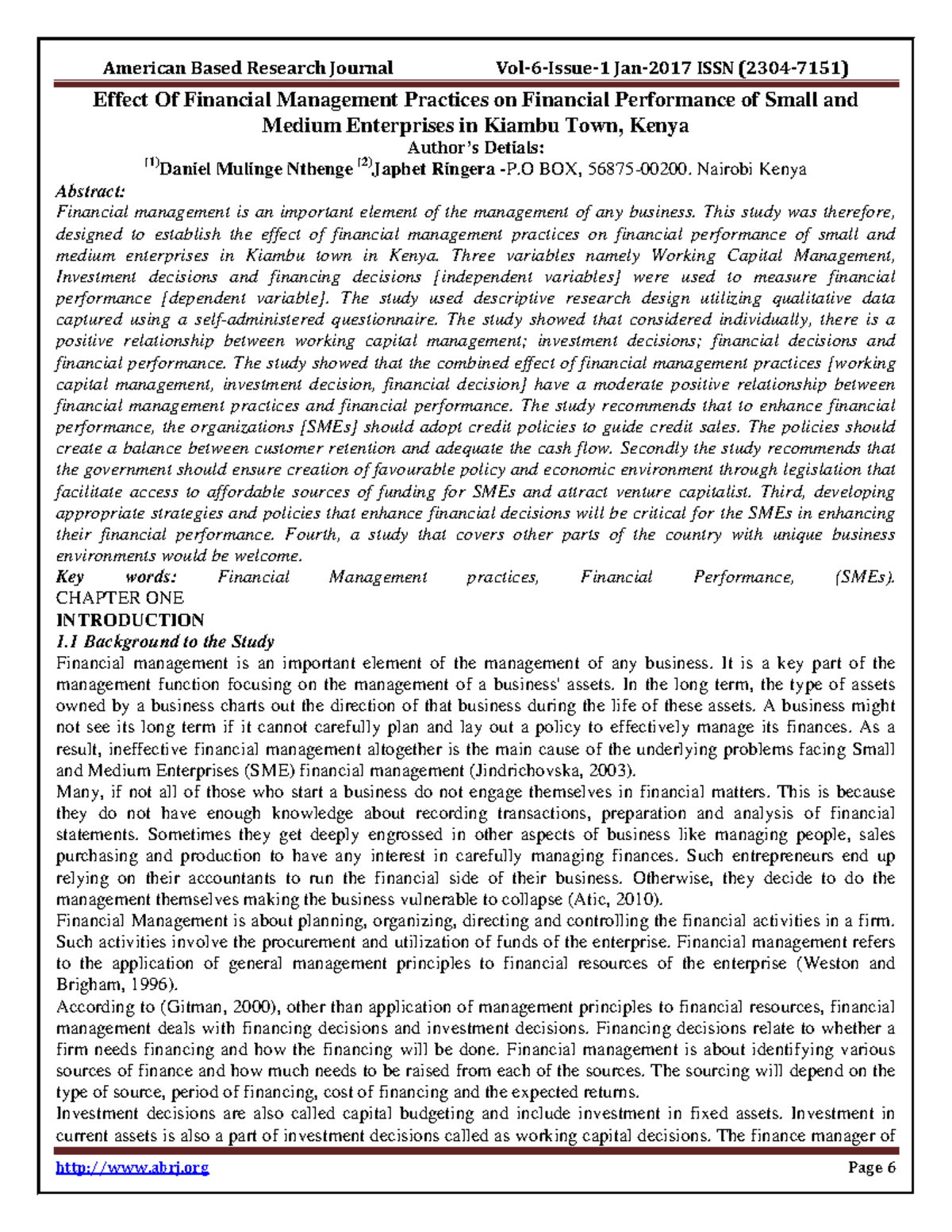 Effect Of Financial Management Practices - Nairobi Kenya Abstract ...