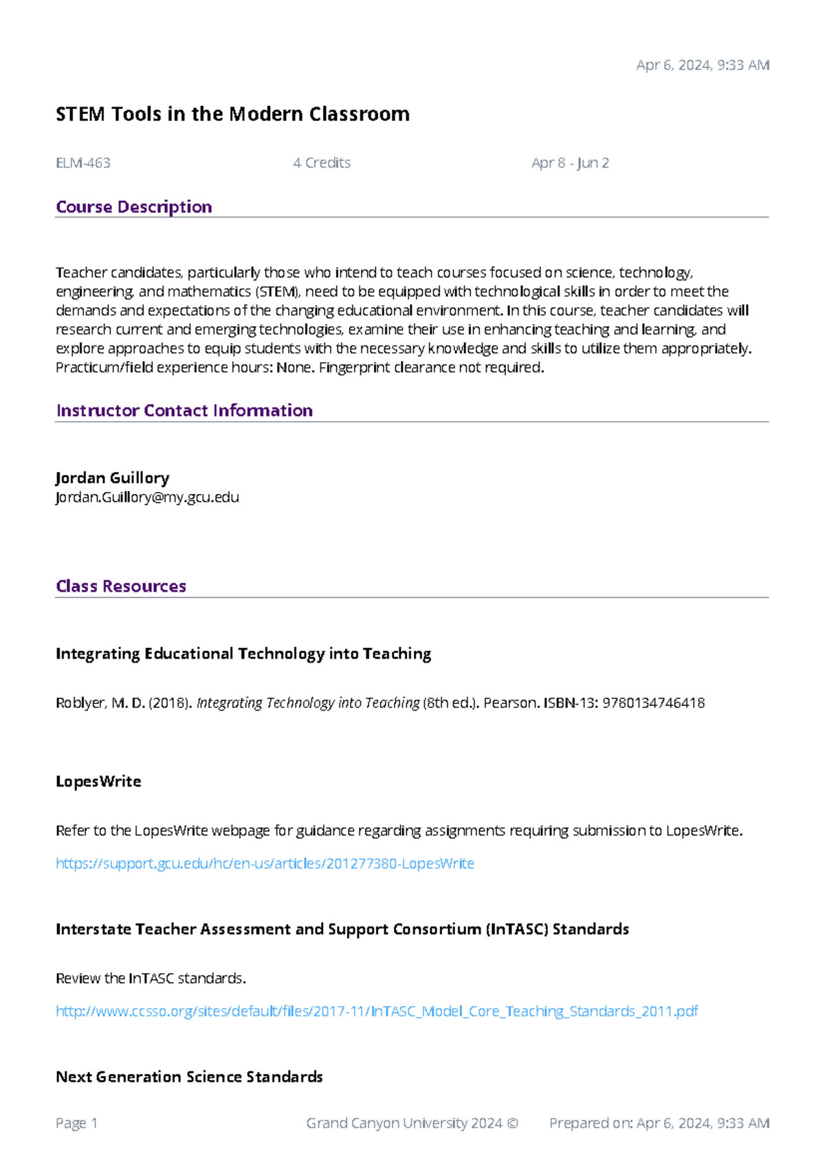STEM Tools Syllabus for ELM-463 (April 2024 - June 2024) - Studocu
