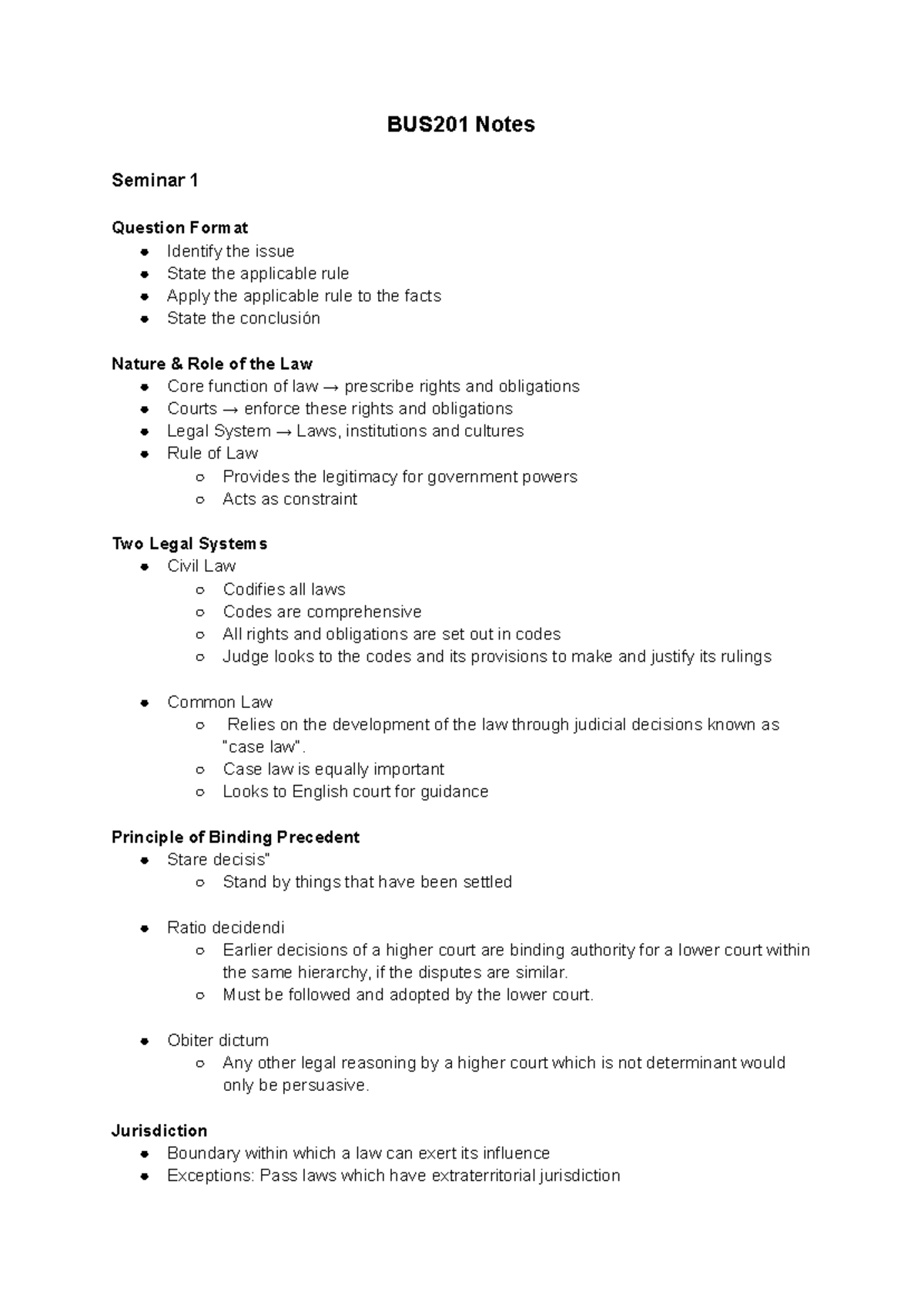 BUS201 Final Exam Study Notes: Seminar Highlights and Key Concepts ...