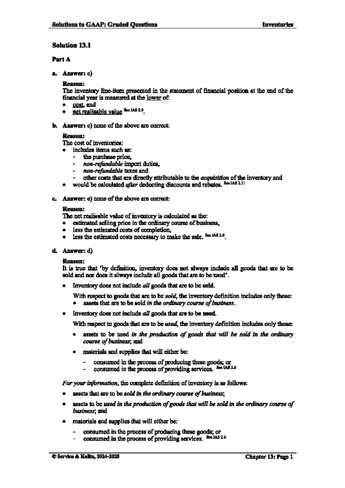 GAAP Solutions: Graded Questions on Inventories (Solution 13.1) - Studocu