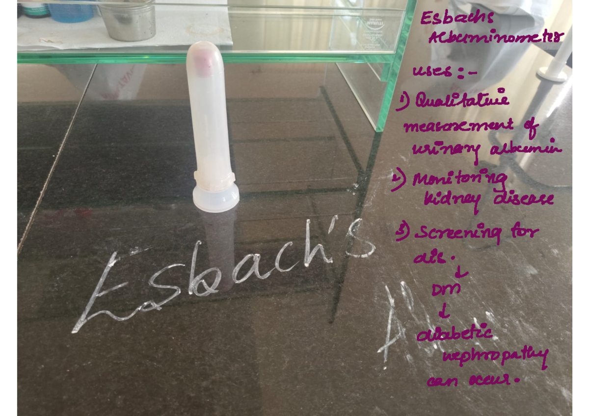 Instruments - Practical exam notes - Esbachs Acbuminometer uses 1 ...