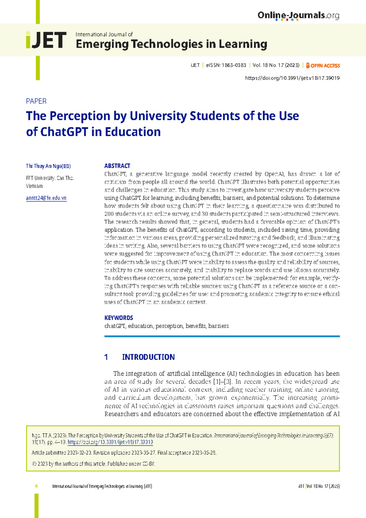 University Students' Perspectives on ChatGPT Usage in Education (JET ...