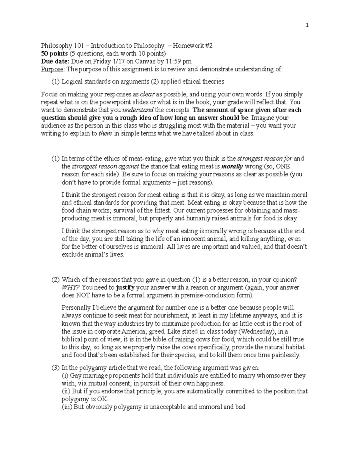 Philosophy 101 - Homework 2: Ethical Arguments & Analysis - Studocu