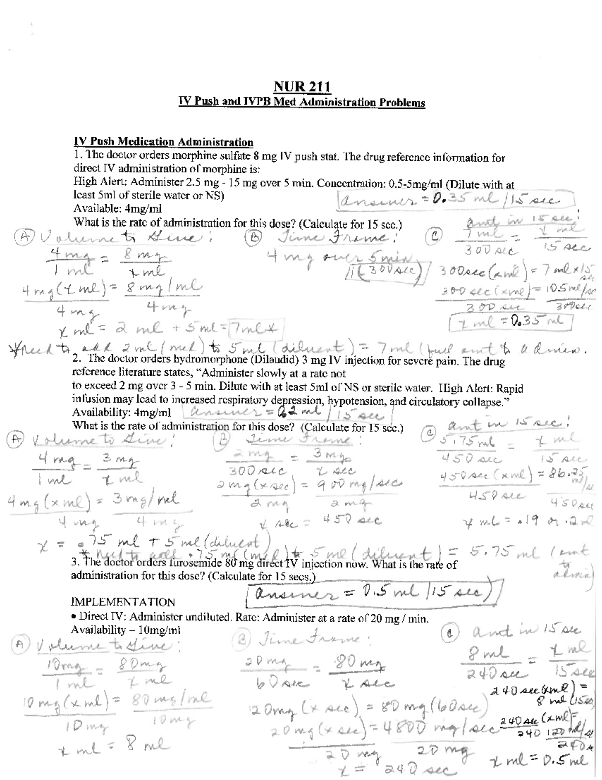 NUR 211 Final Exam IV Push Medication Administration Solutions - Studocu