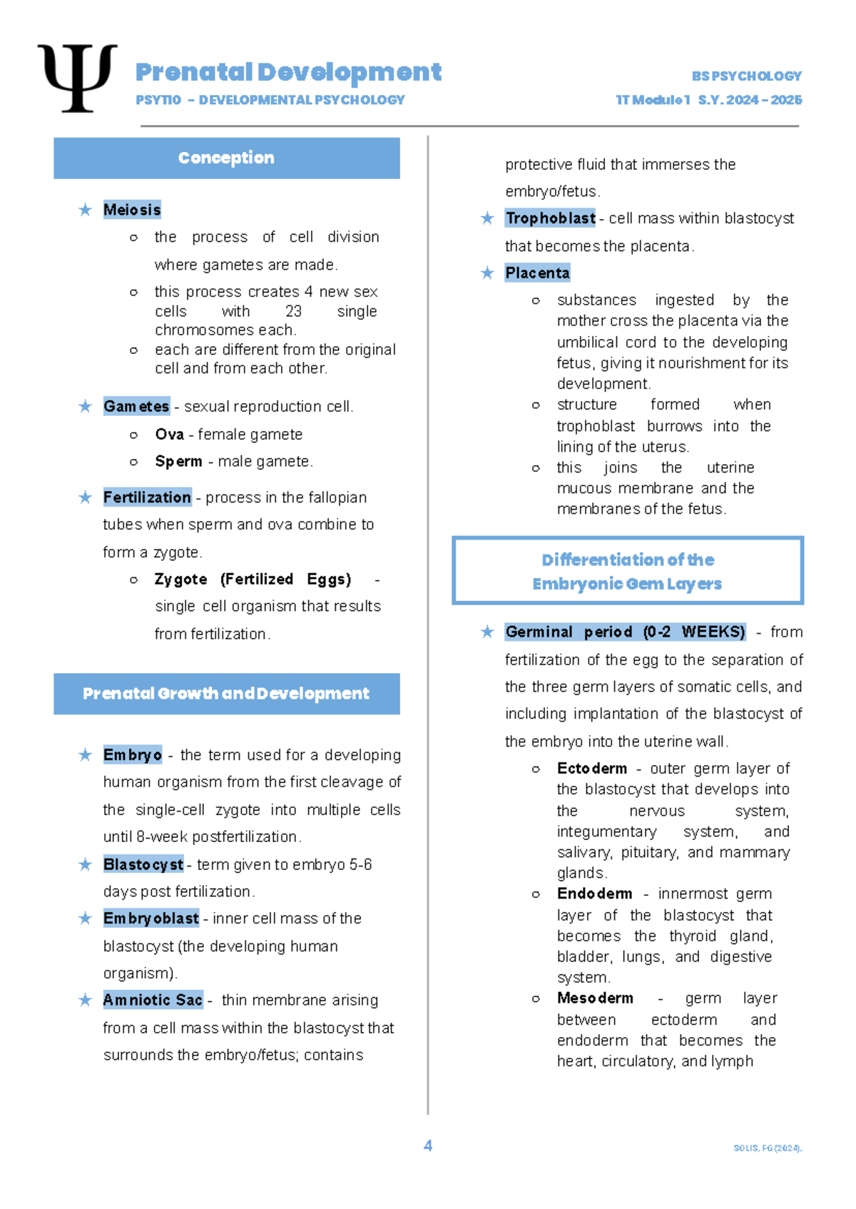 PSY110 Prenatal Development Overview and Key Concepts - Studocu